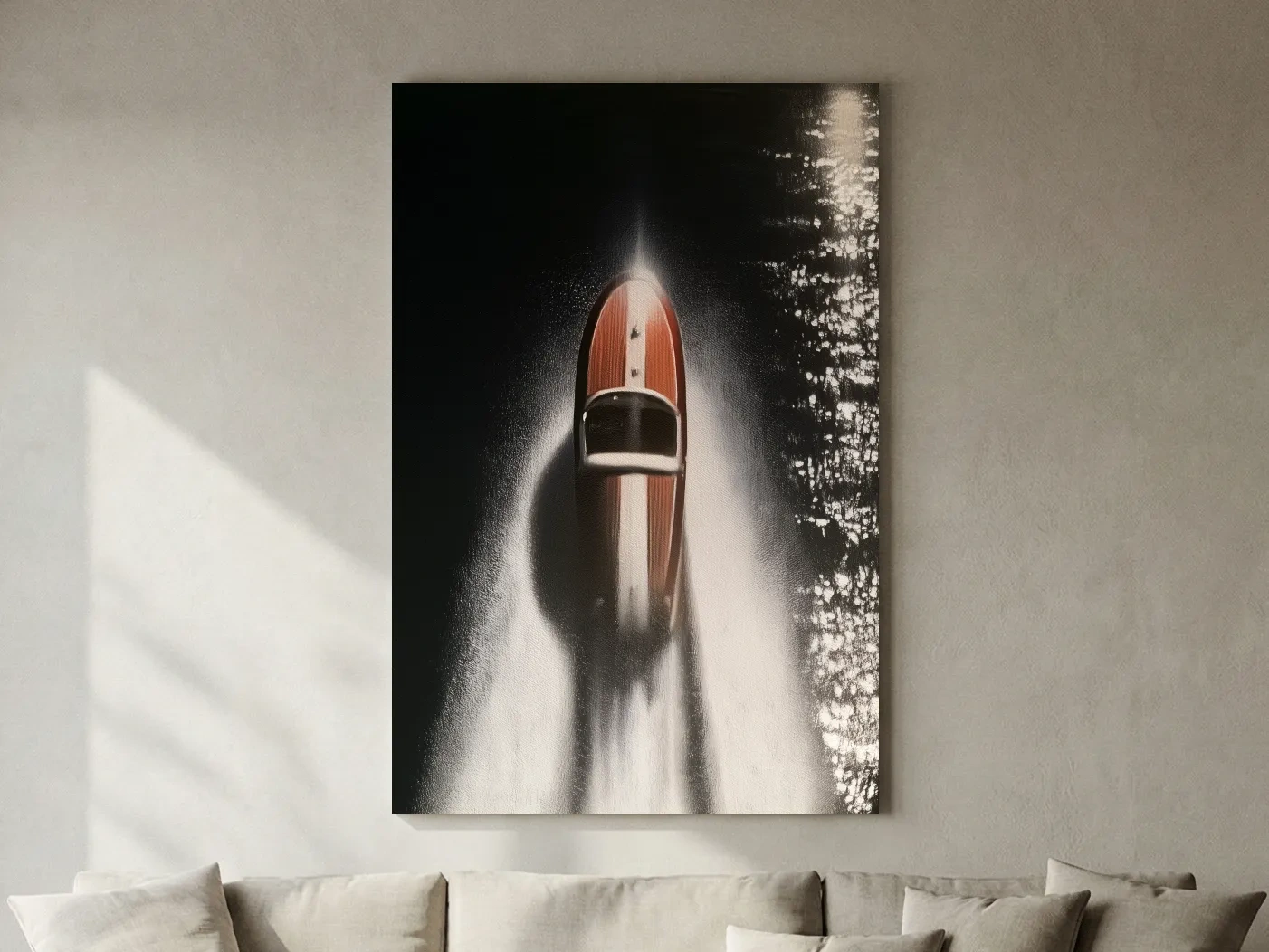 Aerial Speedboat Painting - Dramatic Ocean Wall Art