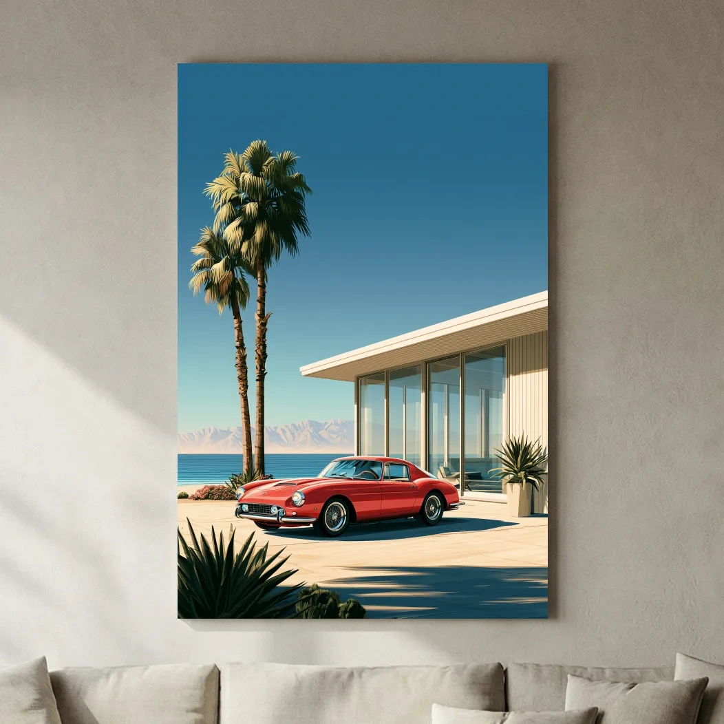 1950s Modernist Palm Springs Car Illustration - Mid Century Coastal Wall Art
