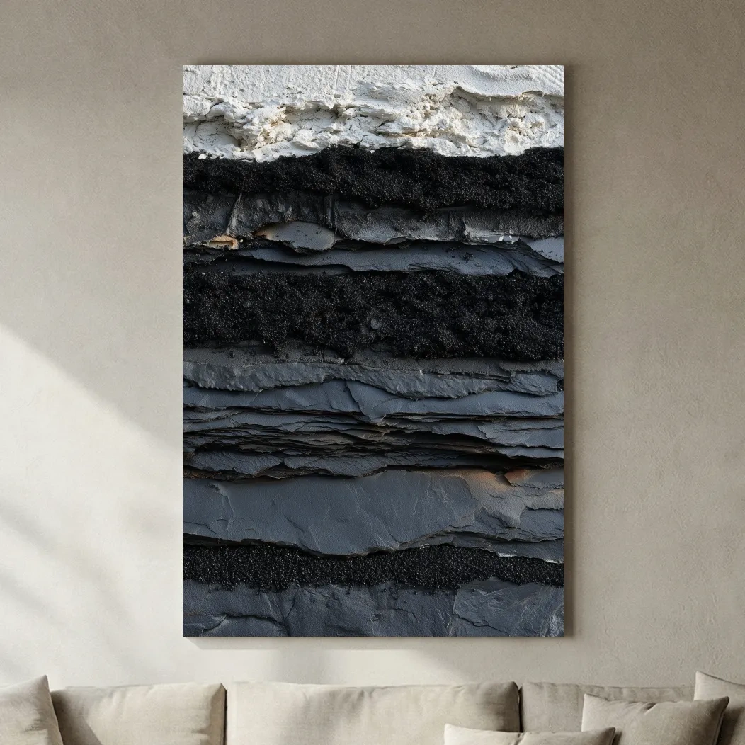 Layered Stone and Sand Strata - Abstract Mixed Media Wall Art