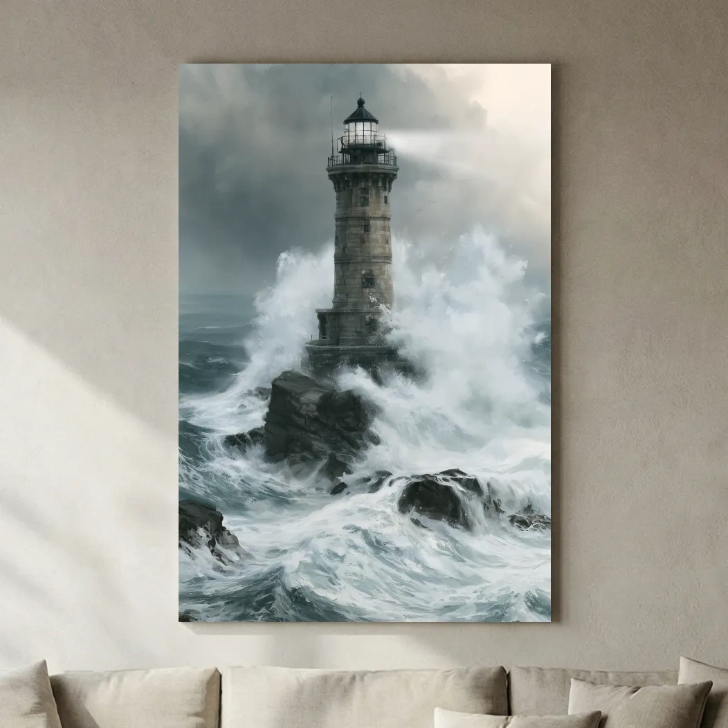 Stormy Lighthouse Painting - Moody Seascape Wall Art