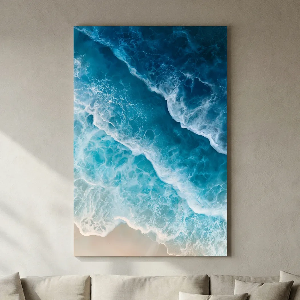 Aerial Crashing Ocean Waves - Photographic Style Coastal Wall Art