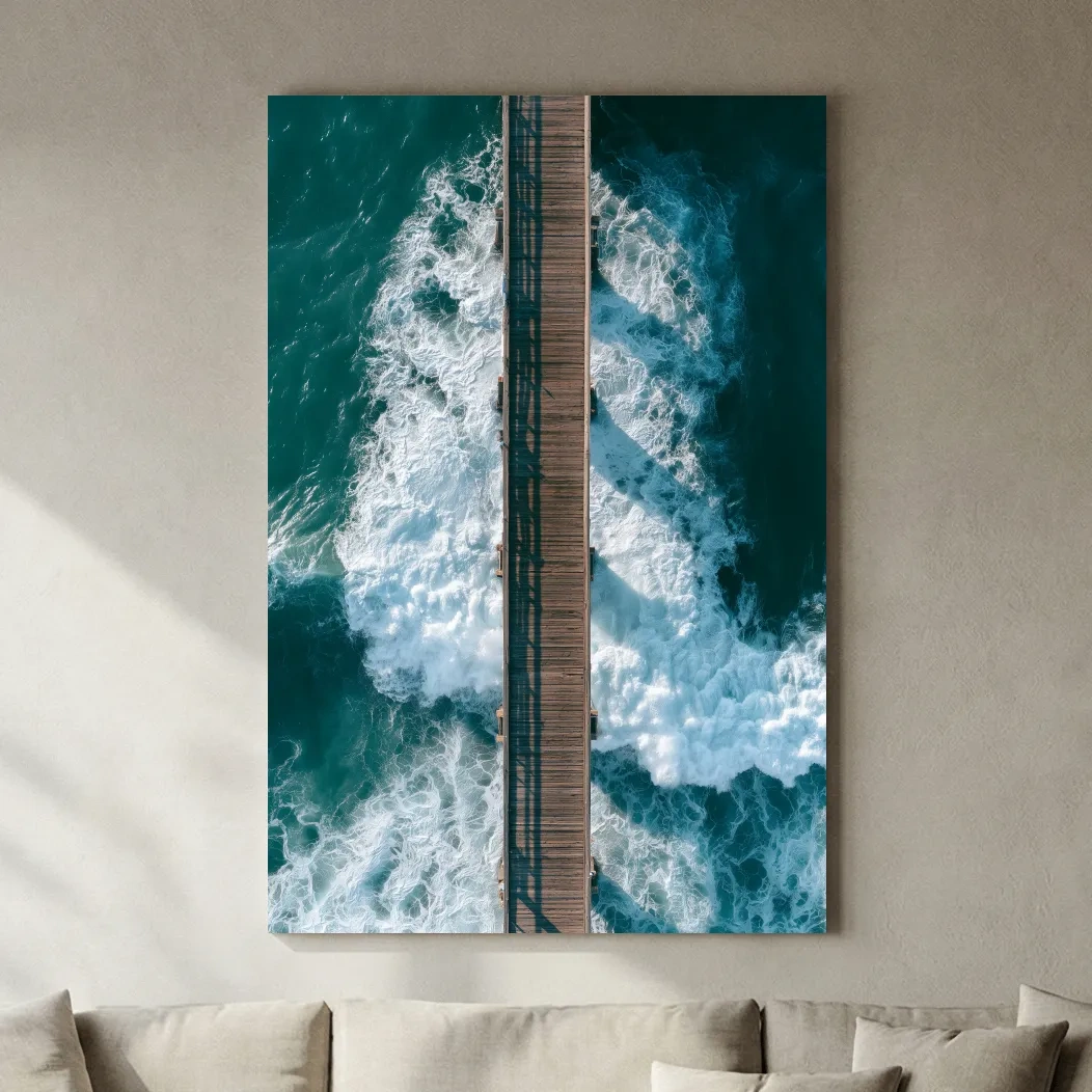 Aerial Ocean Pier Waves - Abstract Photographic Wall Art