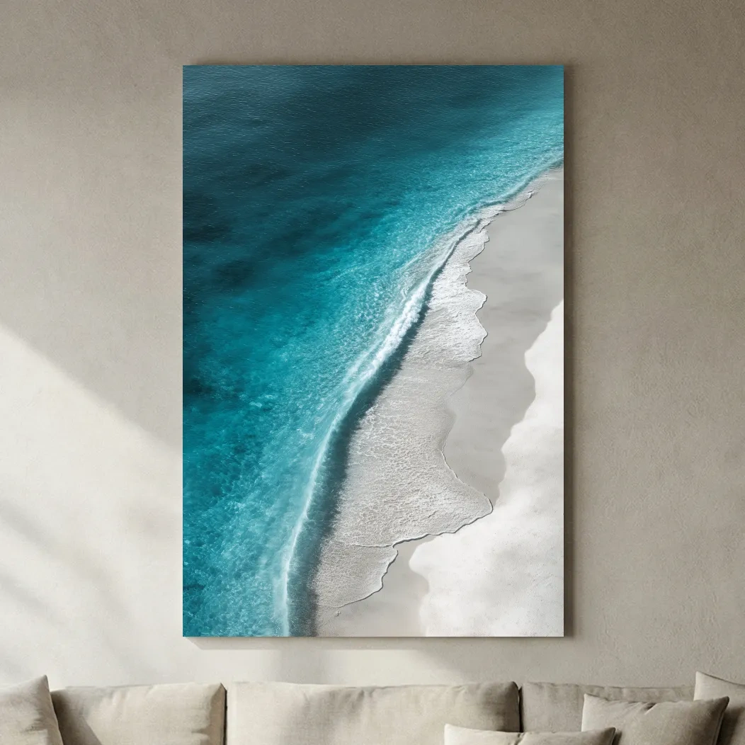 Aerial Tropical Shoreline Waves - Minimalist Coastal Photographic Wall Art