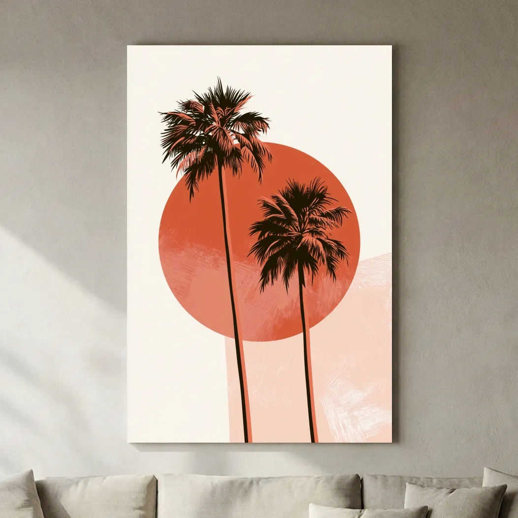 Mid-Century Tropical Palm Trees - Minimalist Geometric Wall Art