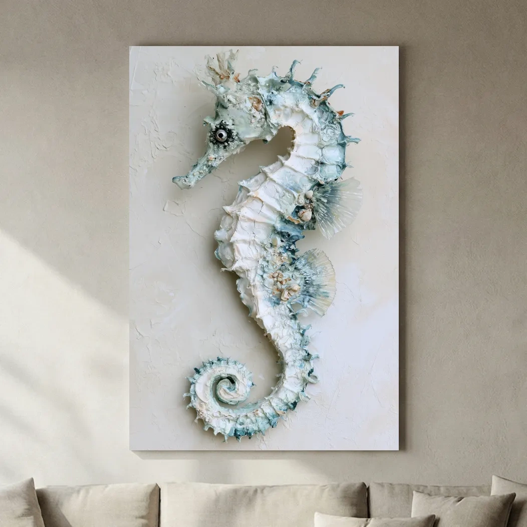 Hamptons Seahorse Photographic Wall Art - Minimalist Marine Life Artwork