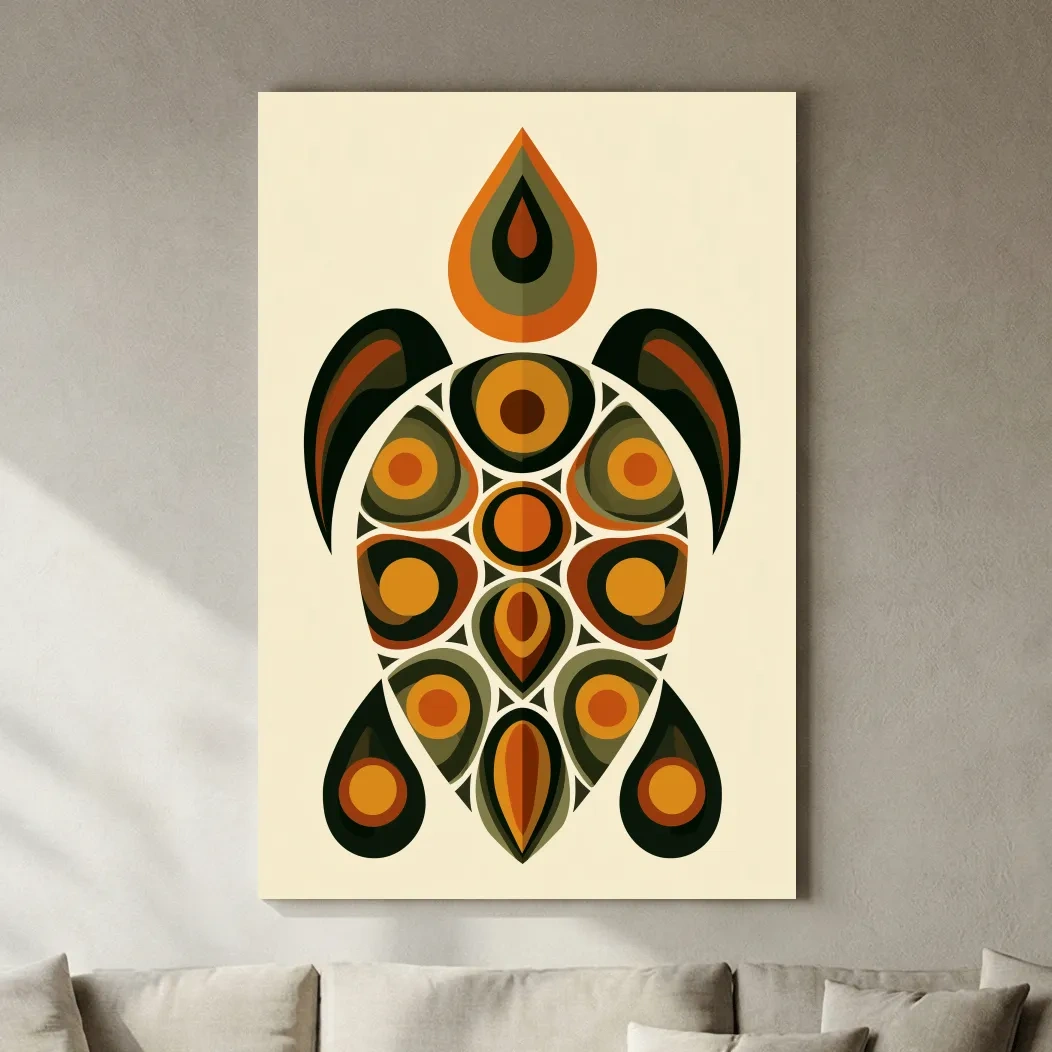 Mid-Century Geometric Sea Turtle - Minimalist Vector Marine Life Art