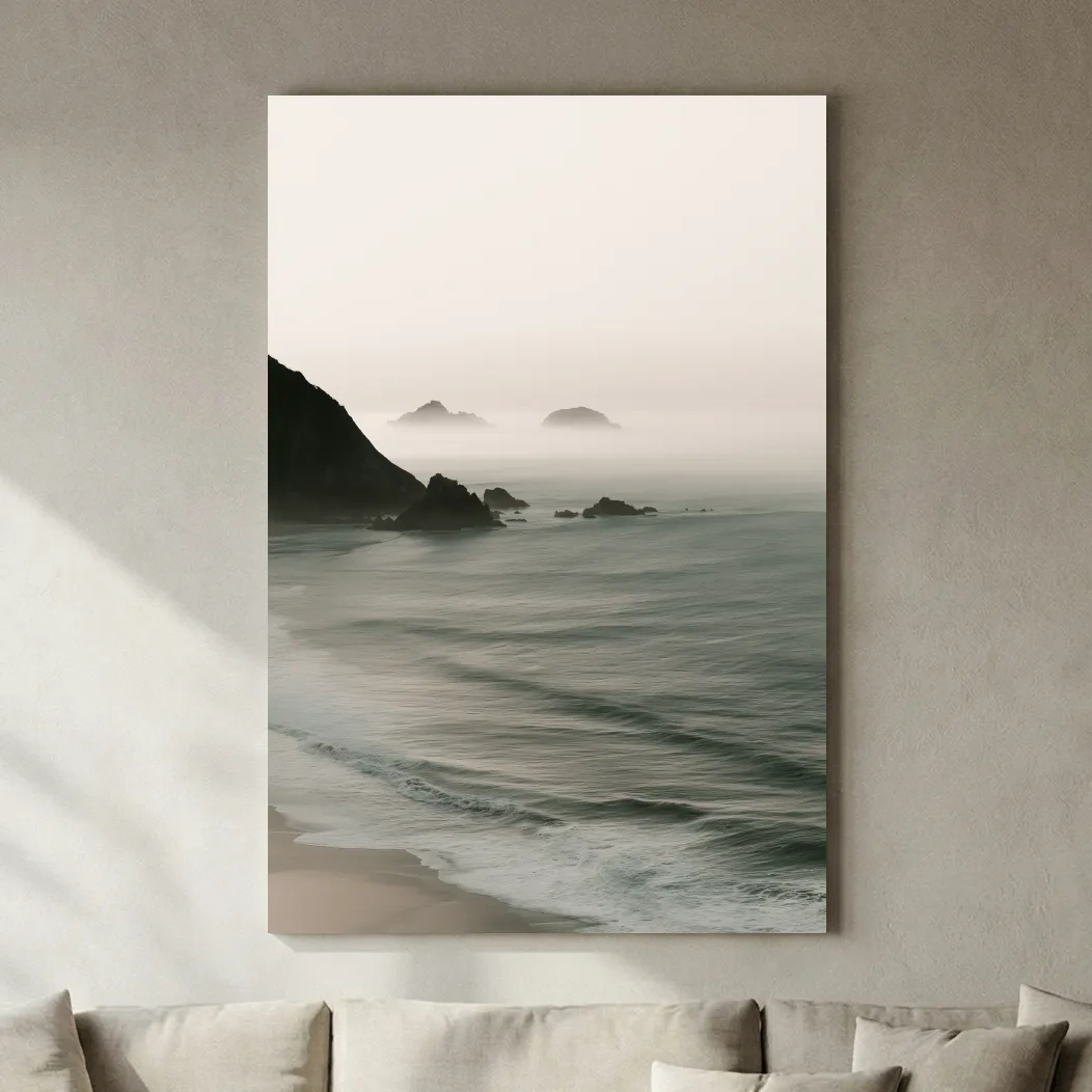 Misty Coastal Sea Stacks - Minimalist Photographic Wall Art