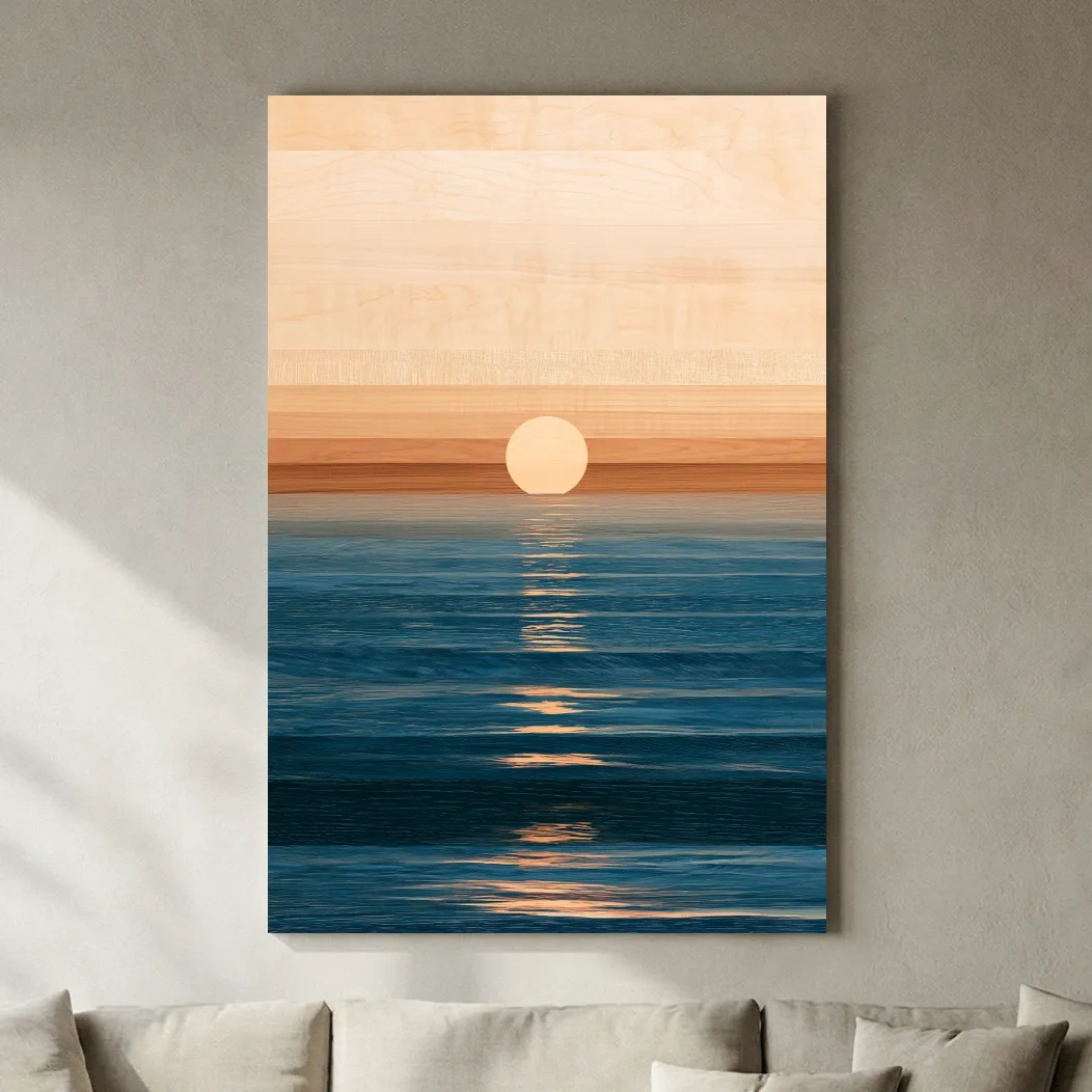 Minimalist Ocean Horizon Sunset - Mixed Media Wall Art
