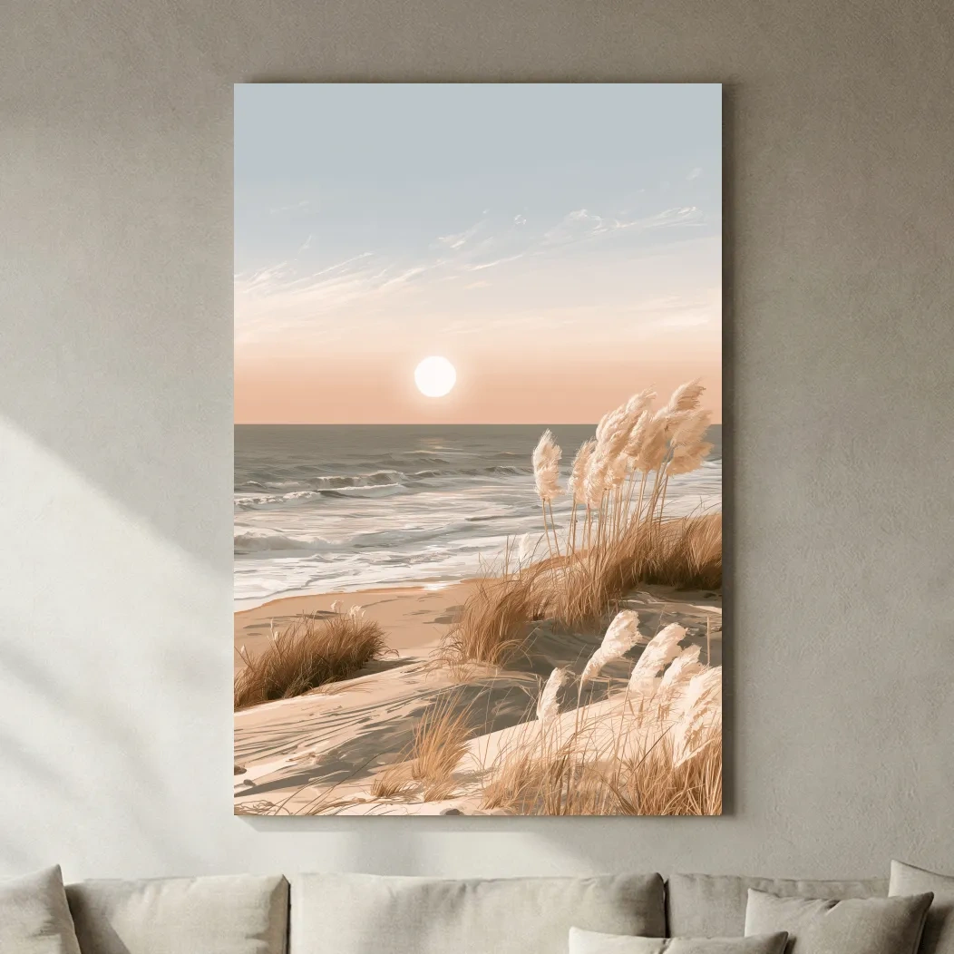 Serene Grass Beach Sunset - Coastal Landscape Wall Art