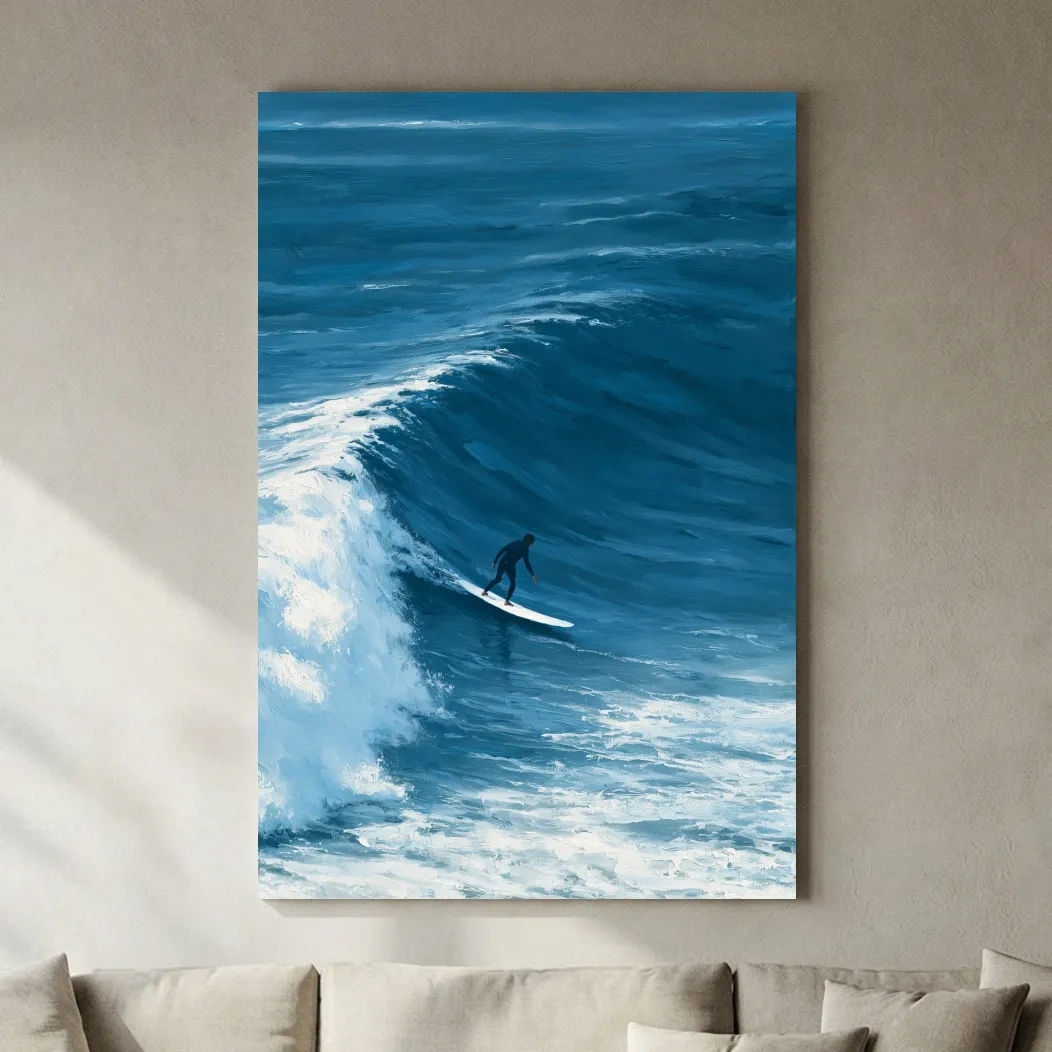 Surfer Riding a Crashing Wave - Dramatic Ocean Painting Wall Art