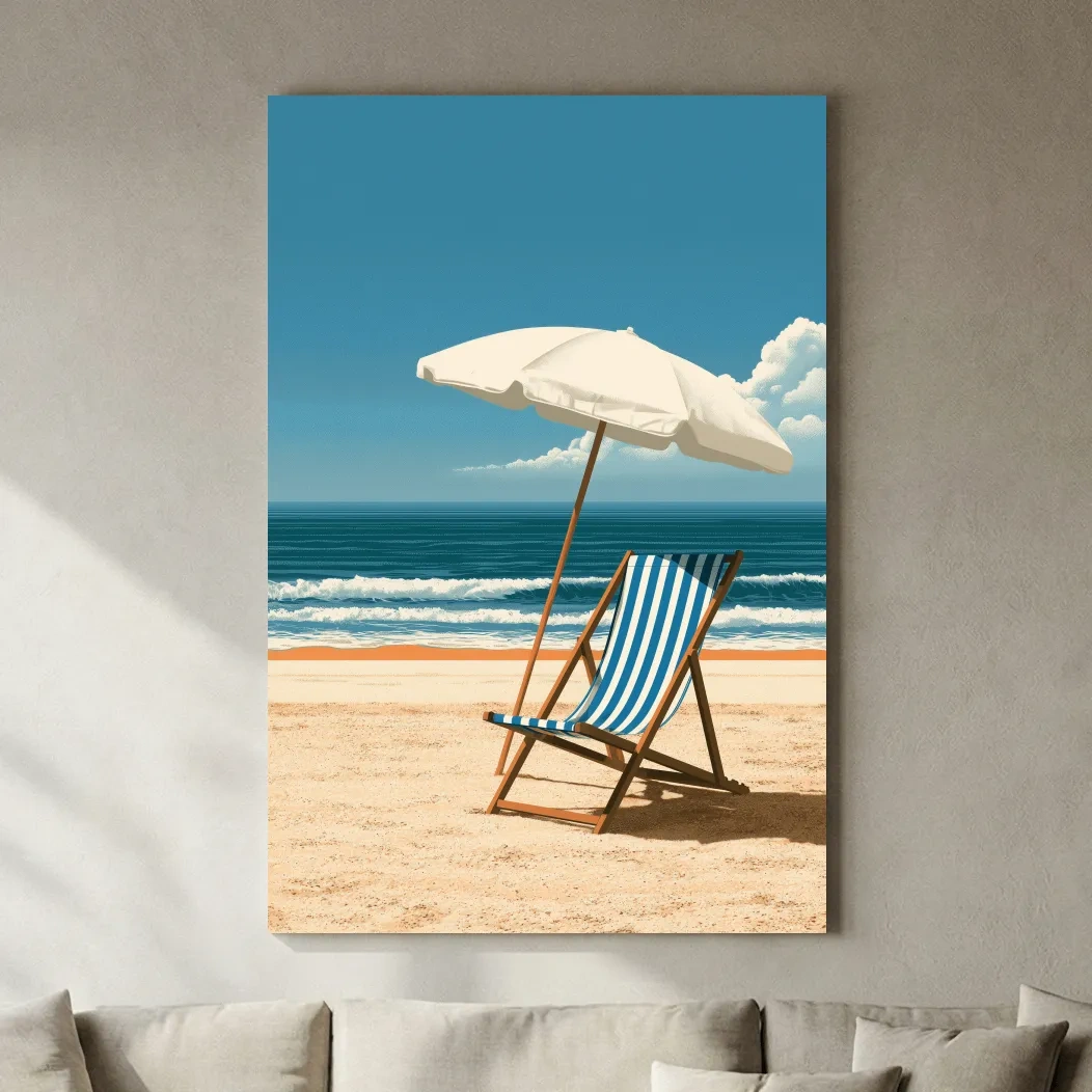 Mid-Century Beach Chair Illustration - Retro Ocean Wall Art