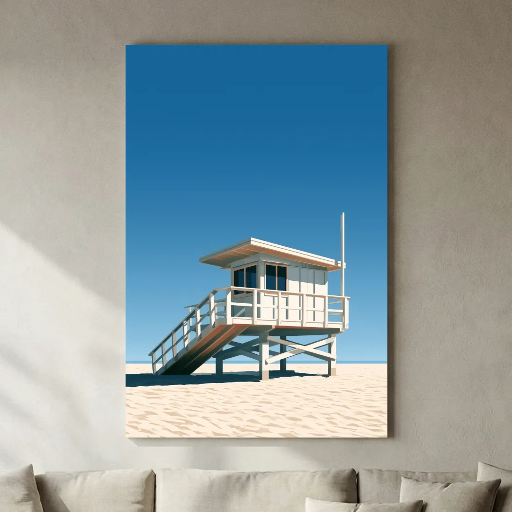 Mid-Century Beach Lifeguard Tower - Minimalist Vector Wall Art
