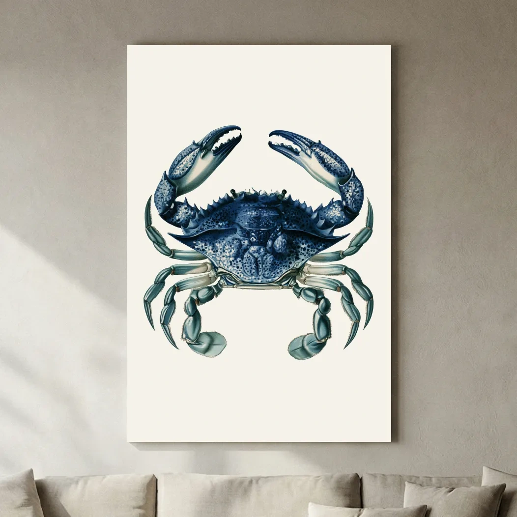 Minimalist Blue Crab Watercolour - Hamptons Marine Life Wall Art