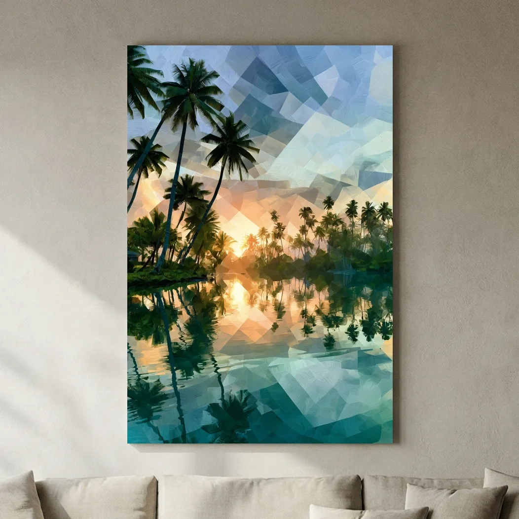 Tropical Lagoon Palm Trees - Abstract Sunset Painting Wall Art