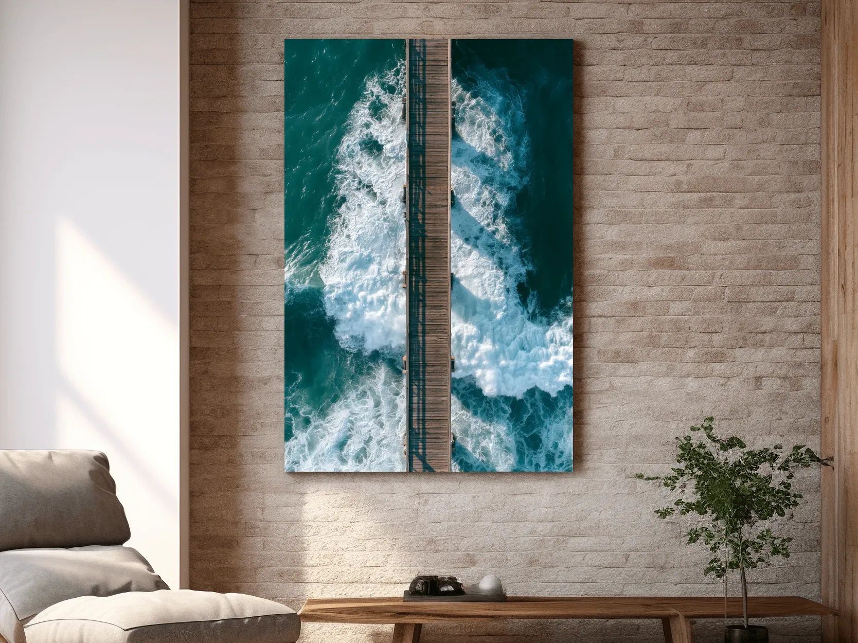 Aerial Ocean Pier Waves - Abstract Photographic Wall Art