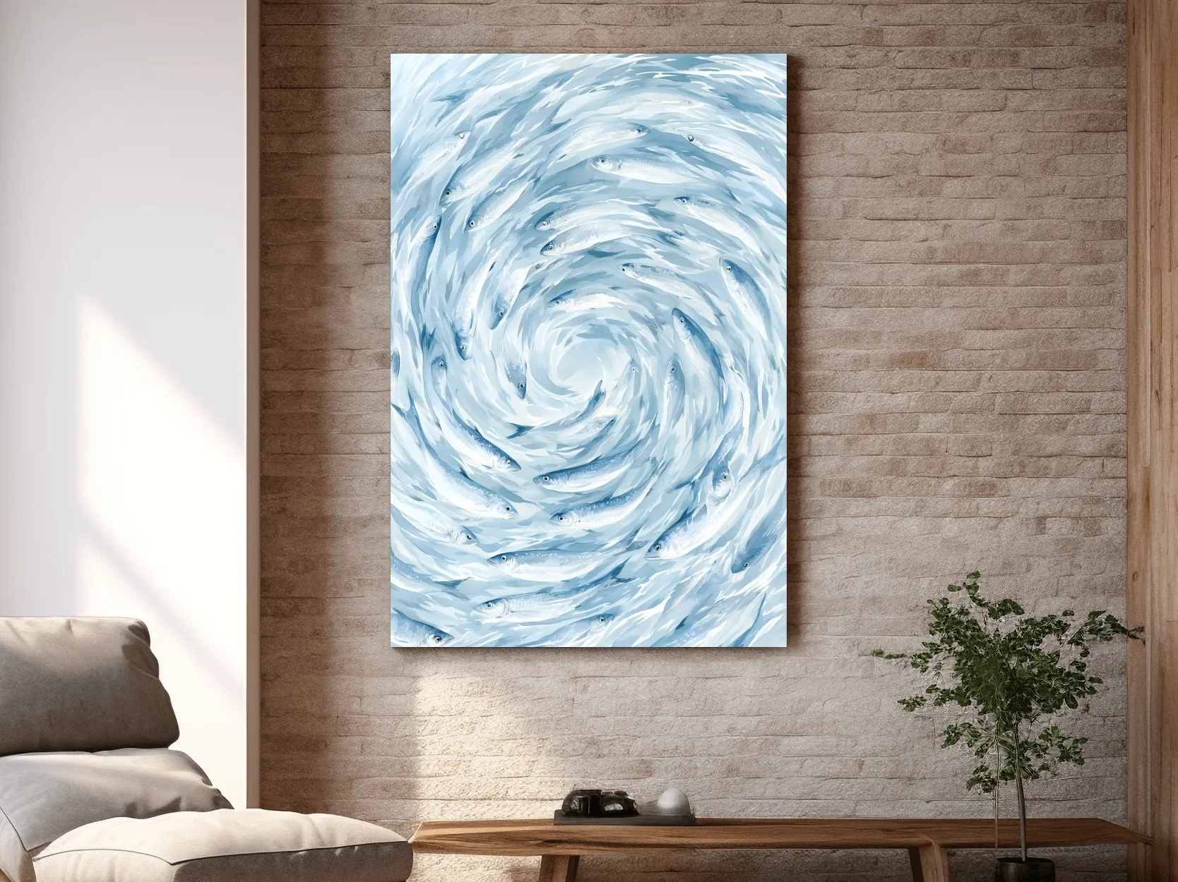 Whirling School Of Fish Painting - Serene Marine Life Wall Art