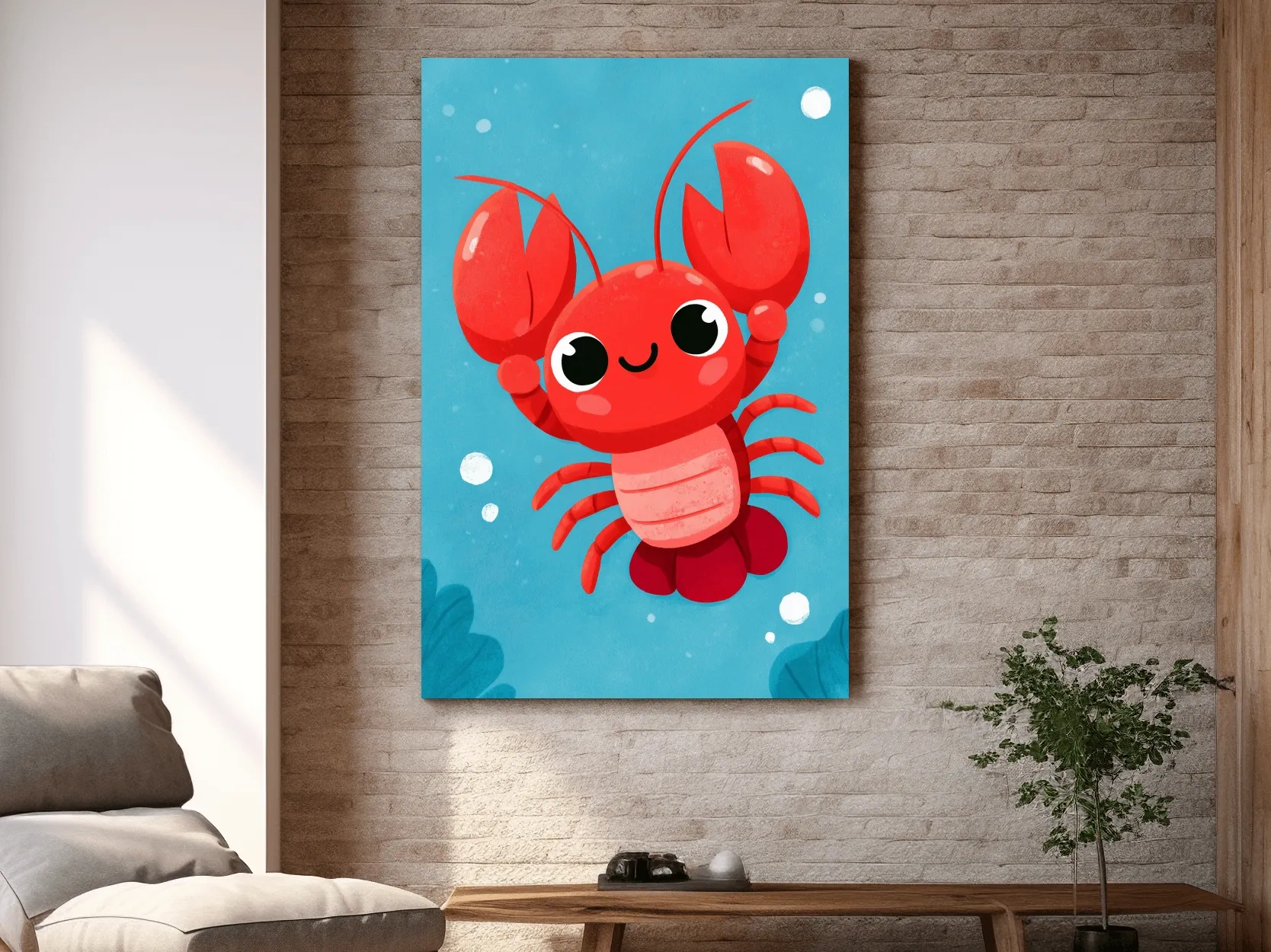 Cute Baby Lobster Underwater Illustration - Nursery Marine Life Wall Art