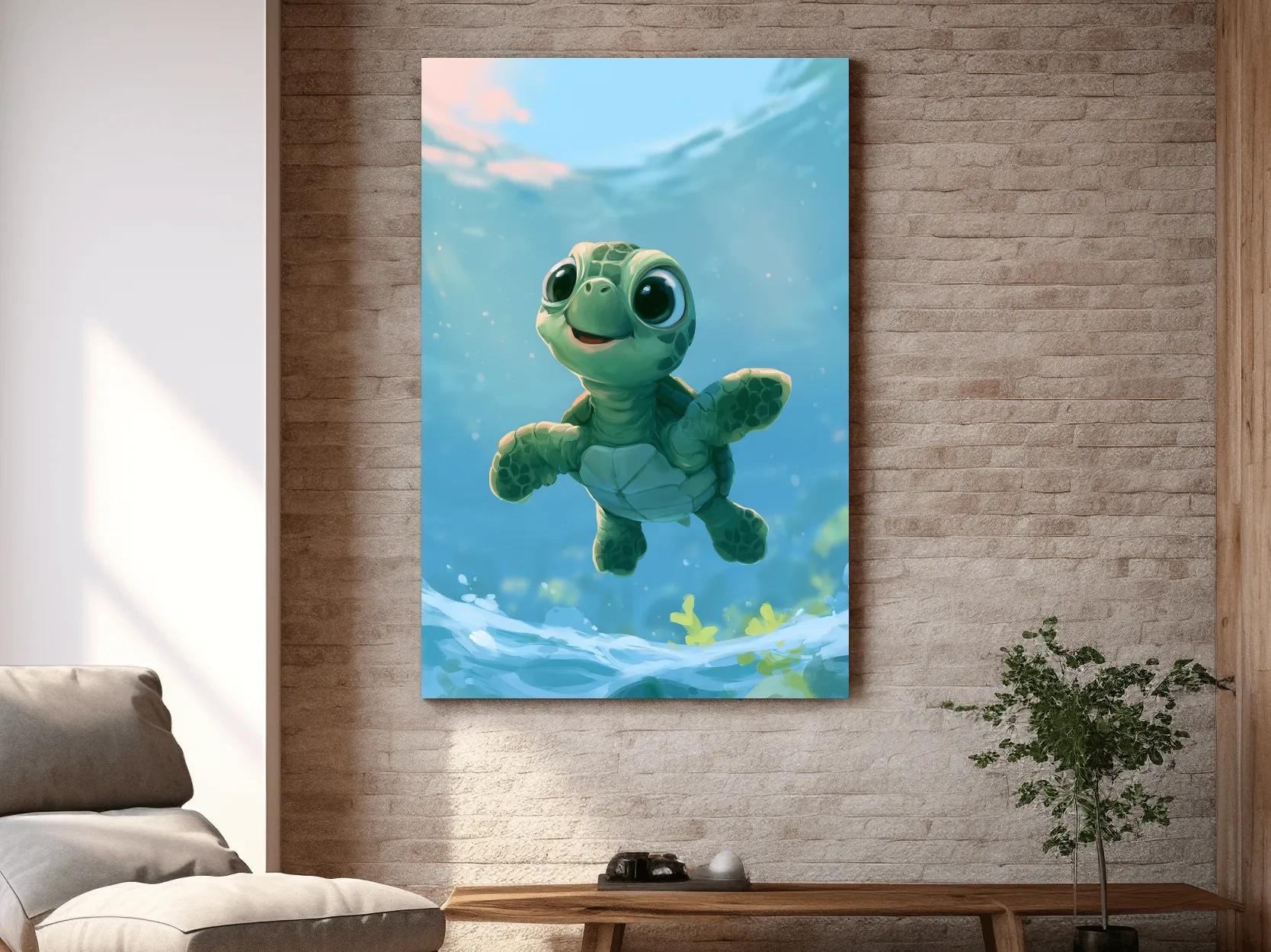 Cute Baby Sea Turtle Painting - Underwater Nursery Marine Life Art