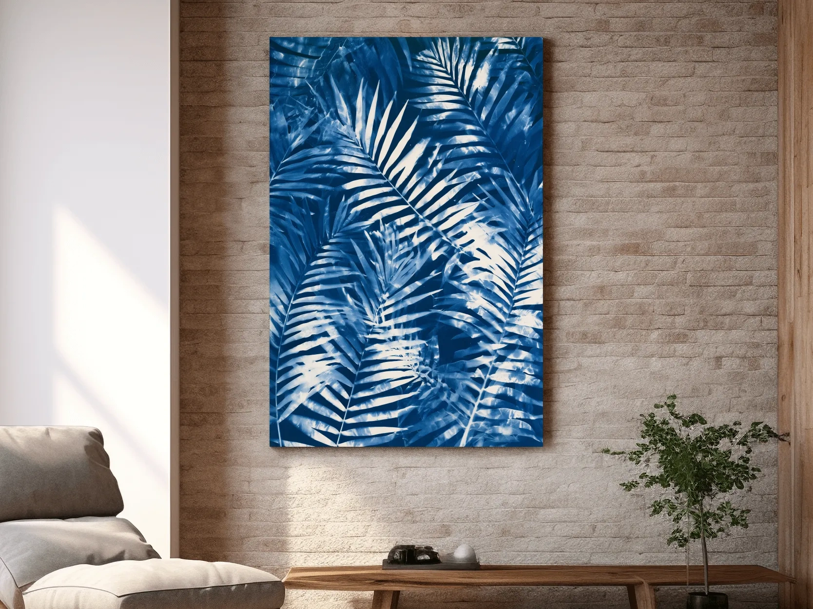 Cyanotype Tropical Fern Leaves - Botanical Illustration Art