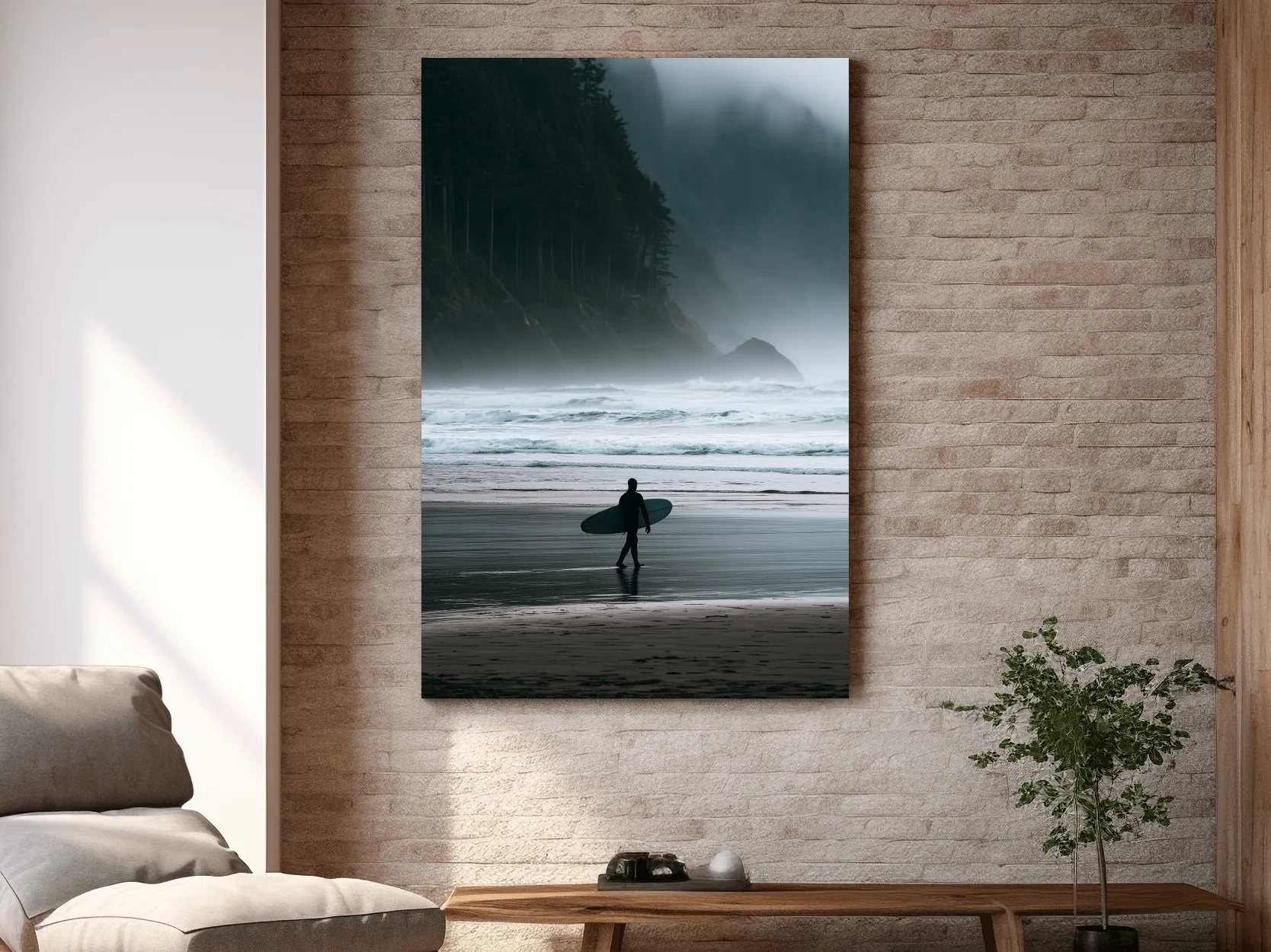 Misty Cold Water Surfer - Photographic Beach Wall Art