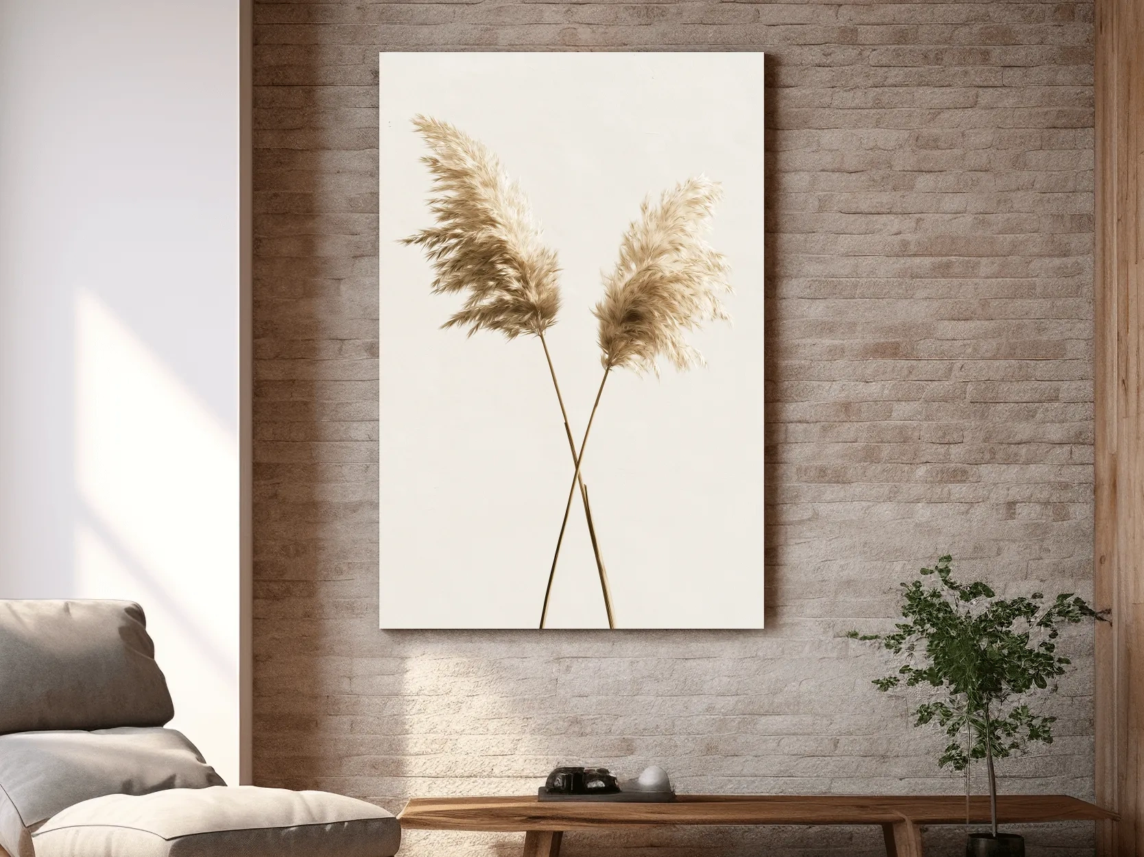 Minimalist Pampas Grass Illustration - Boho Coastal Botanical Wall Art