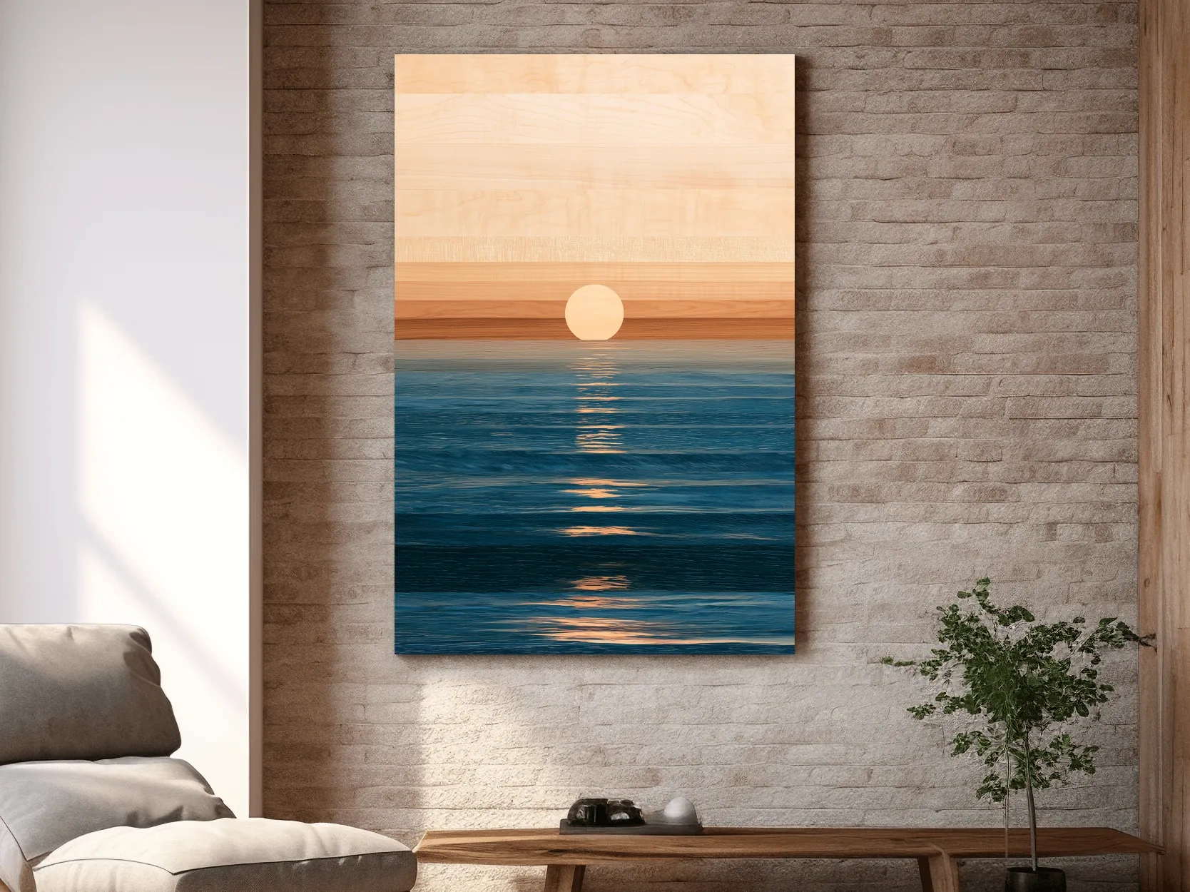 Minimalist Ocean Horizon Sunset - Mixed Media Wall Art