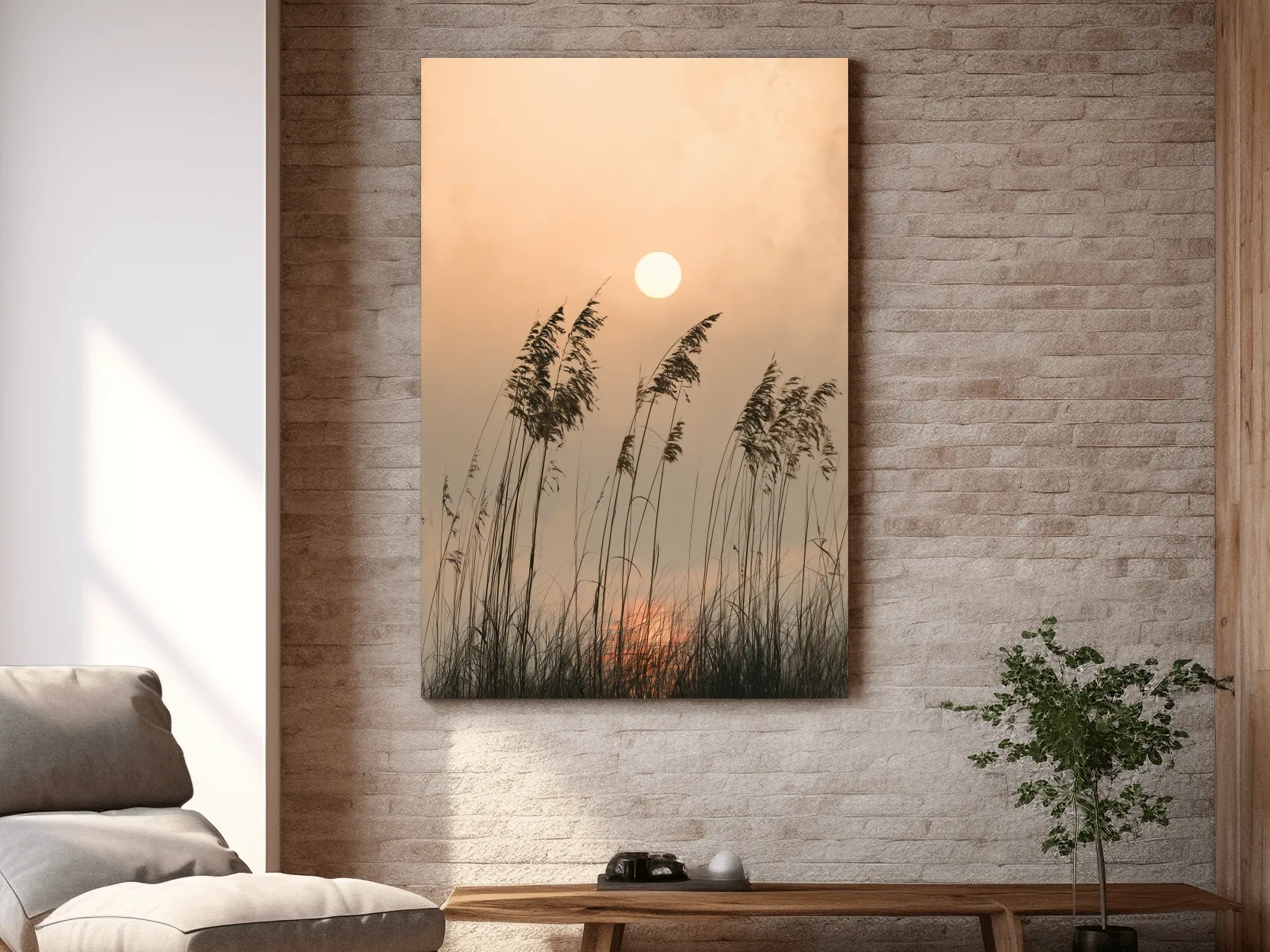 Surreal Seagrass Silhouette Sunset - Boho Botanical Illustration Art