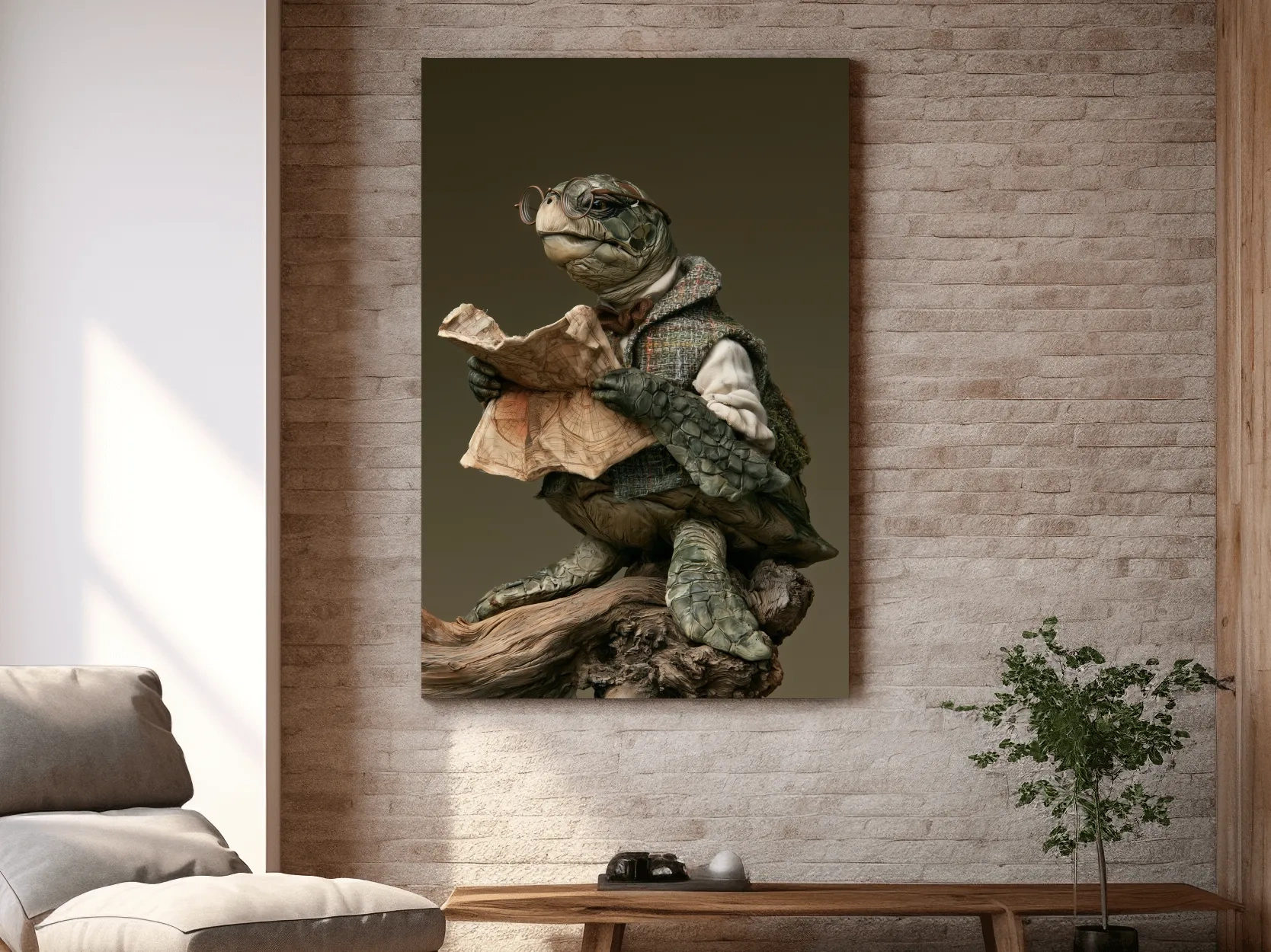 Whimsical Sea Turtle Explorer Painting - Storybook Marine Life Wall Art
