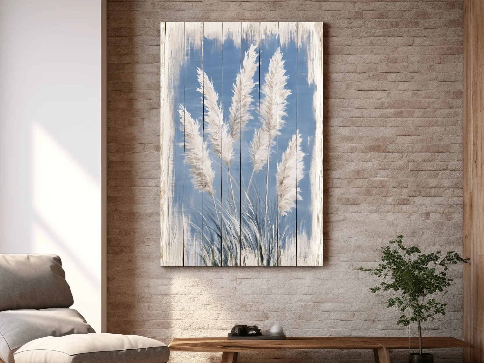 Coastal Pampas Seagrass Painting - Rustic Botanical Wall Art