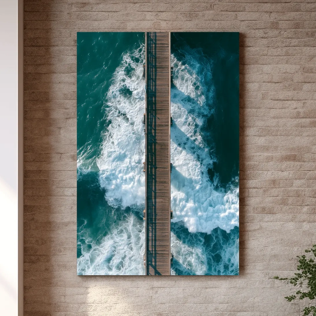Aerial Ocean Pier Waves - Abstract Photographic Wall Art