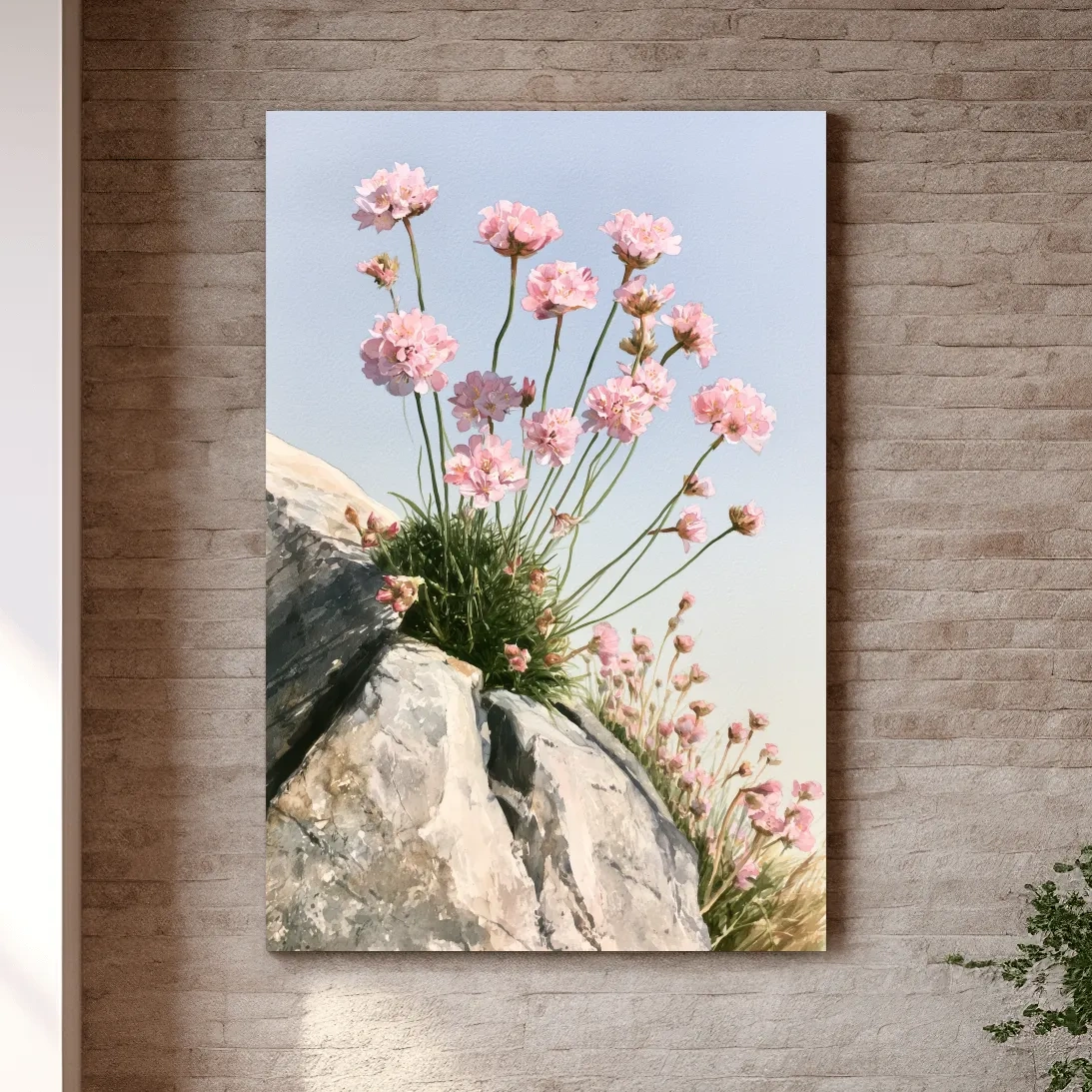 Sea Thrift Wildflowers Watercolour - Coastal Botanical Flower Art