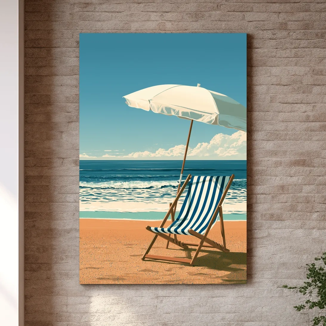 Mid-Century Beach Chair Umbrella - Retro Vector Wall Art
