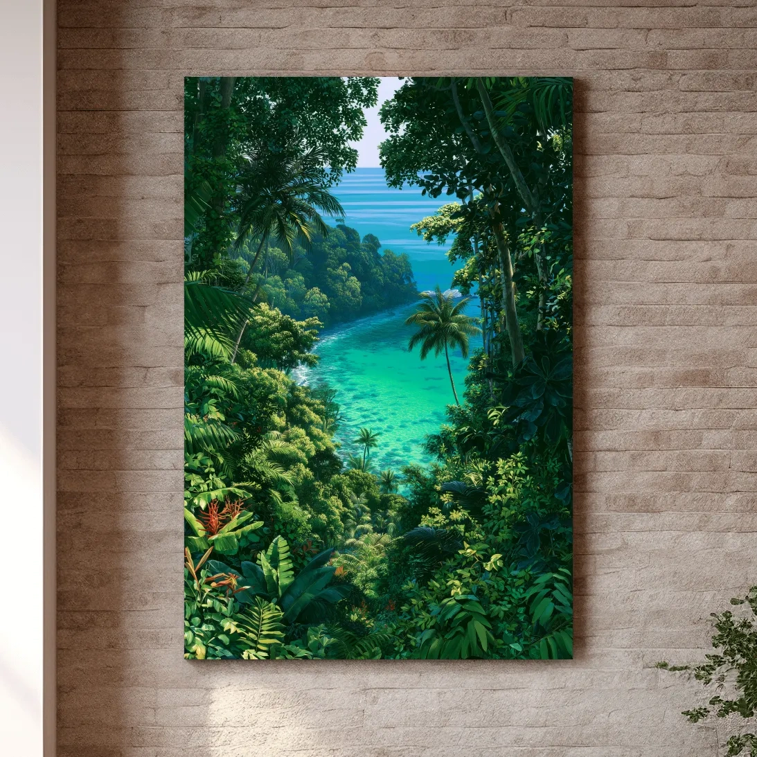 Lush Tropical Jungle Lagoon - Exotic Island Painting Wall Art