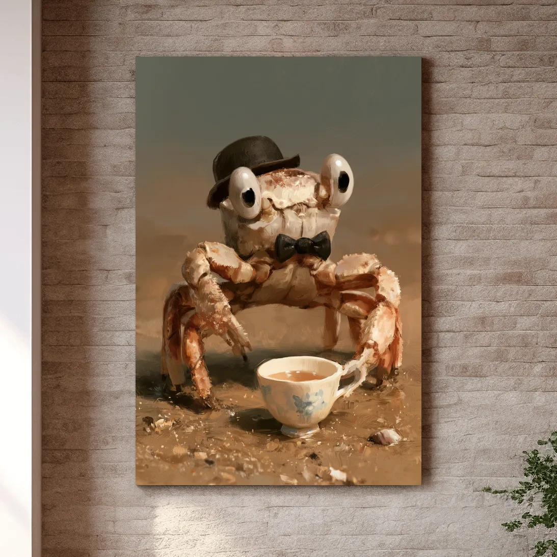 Whimsical Dapper Crab Tea Party - Folk Art Painting Wall Art