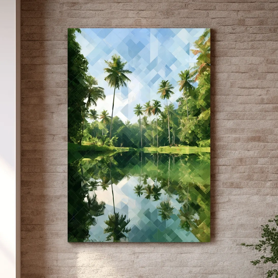 Geometric Tropical Lagoon Palm Reflection - Abstract Landscape Wall Art