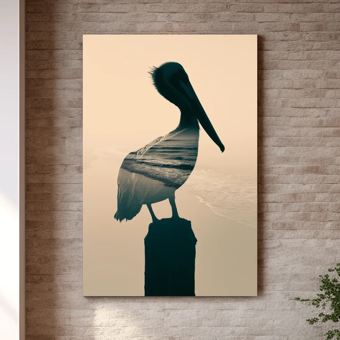 Pelican Double Exposure Silhouette - Minimalist Beach Photographic Wall Art