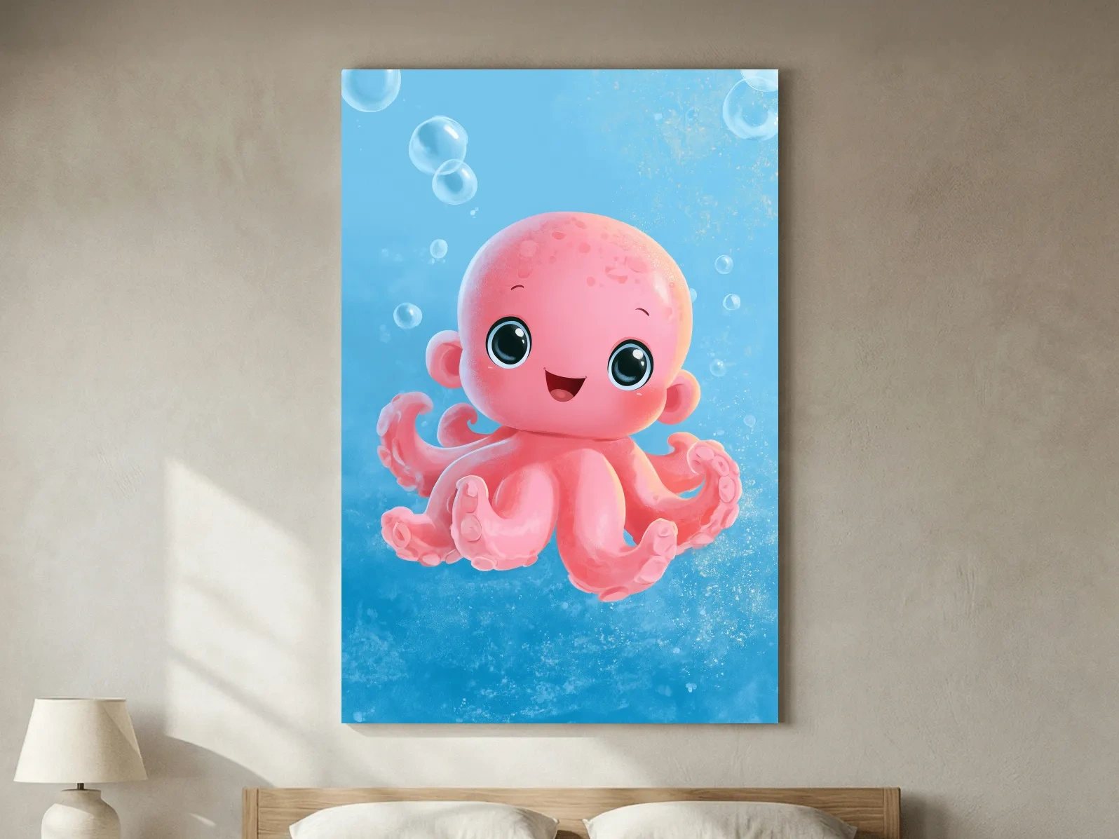 Cute Baby Octopus Underwater Illustration - Whimsical Nursery Marine Life Art