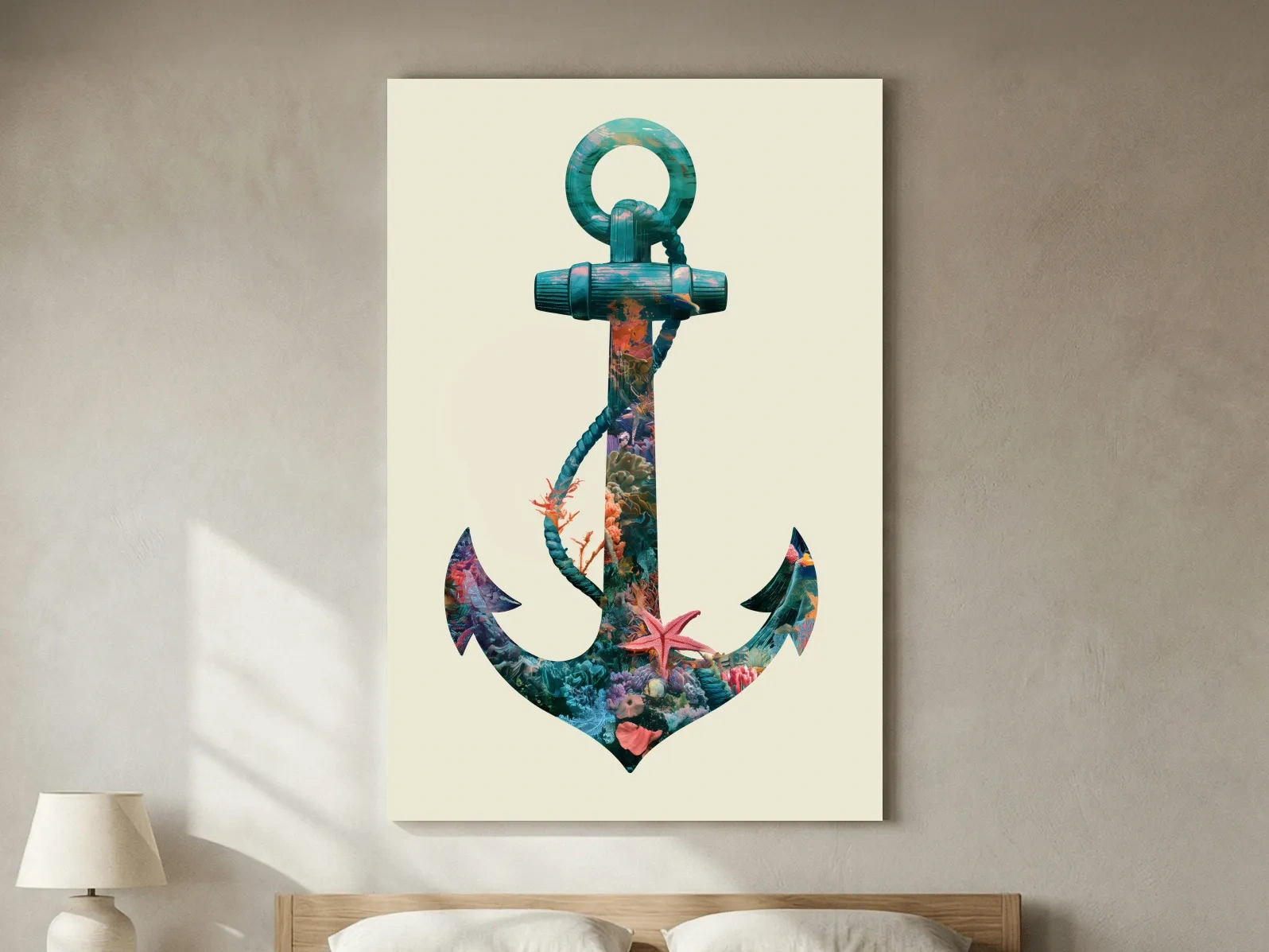 Underwater Coral Anchor Double Exposure - Minimalist Illustration Wall Art
