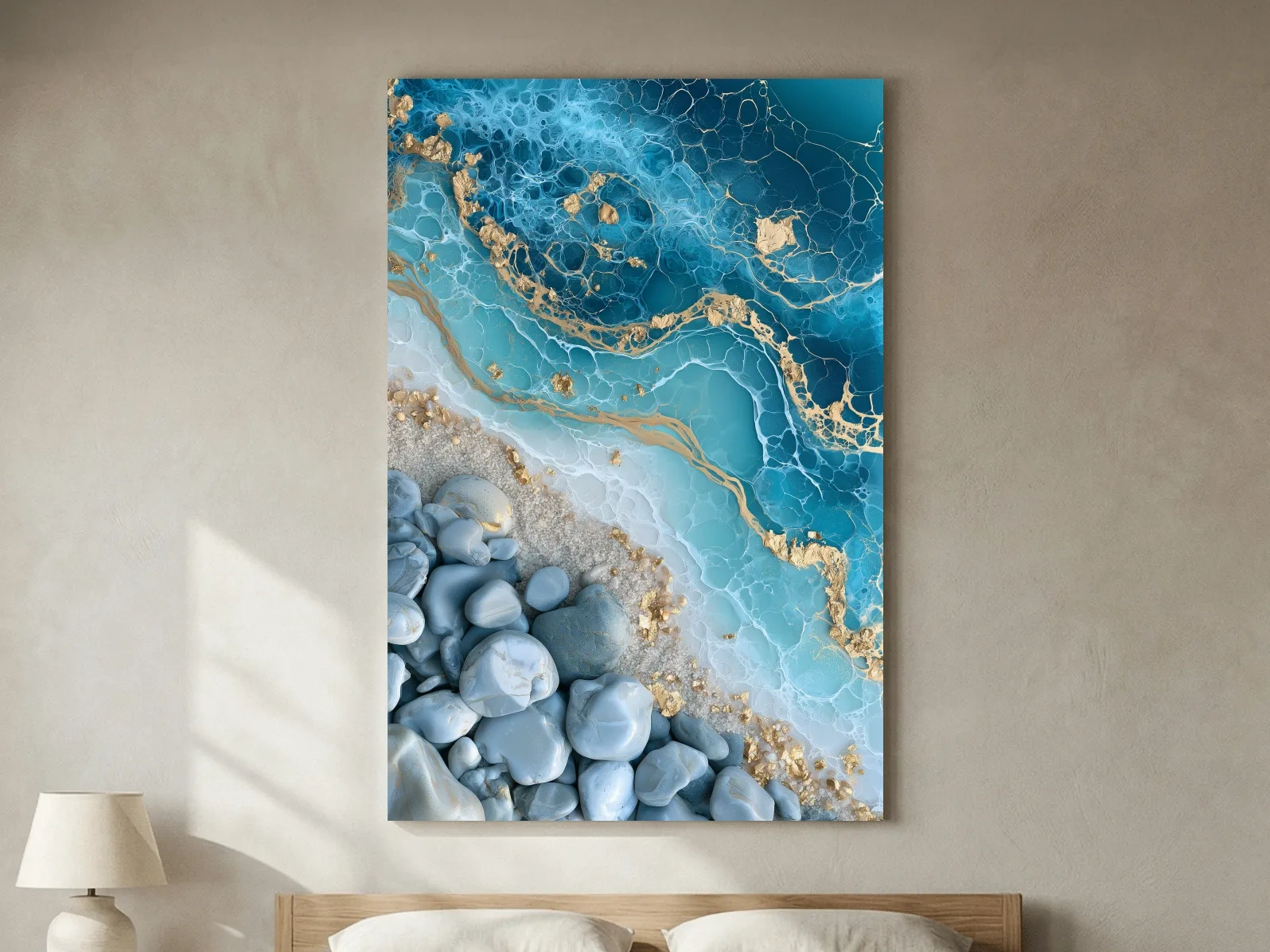 Pebble and Gold Resin Pour - Abstract Stone Wall Art