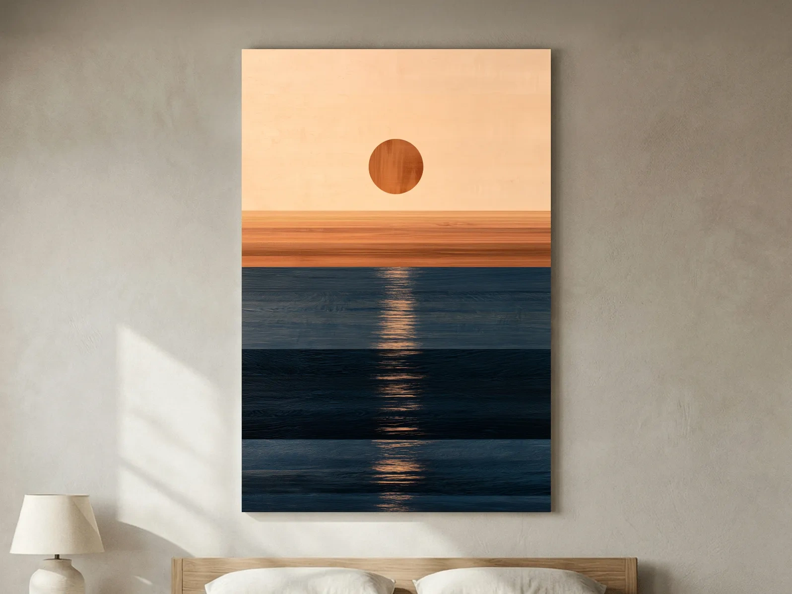 Minimalist Abstract Ocean Horizon - Mixed Media Sunset Wall Art