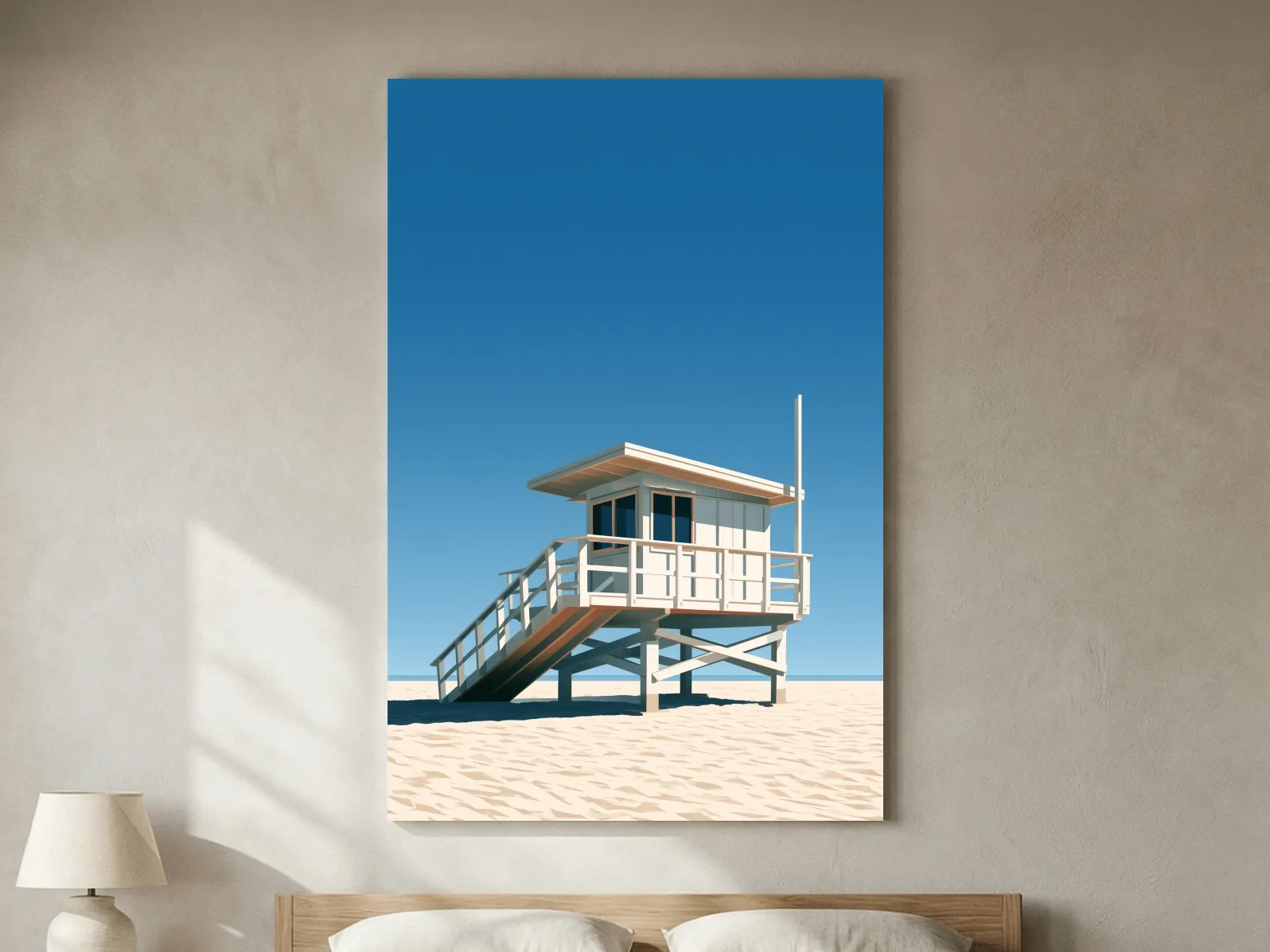 Mid-Century Beach Lifeguard Tower - Minimalist Vector Wall Art