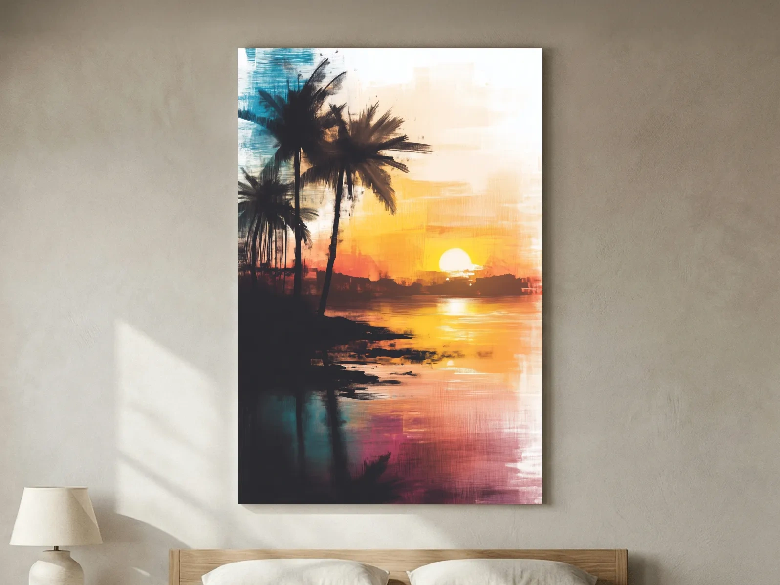 Tropical Palm Sunset Painting - Abstract Beach Wall Art
