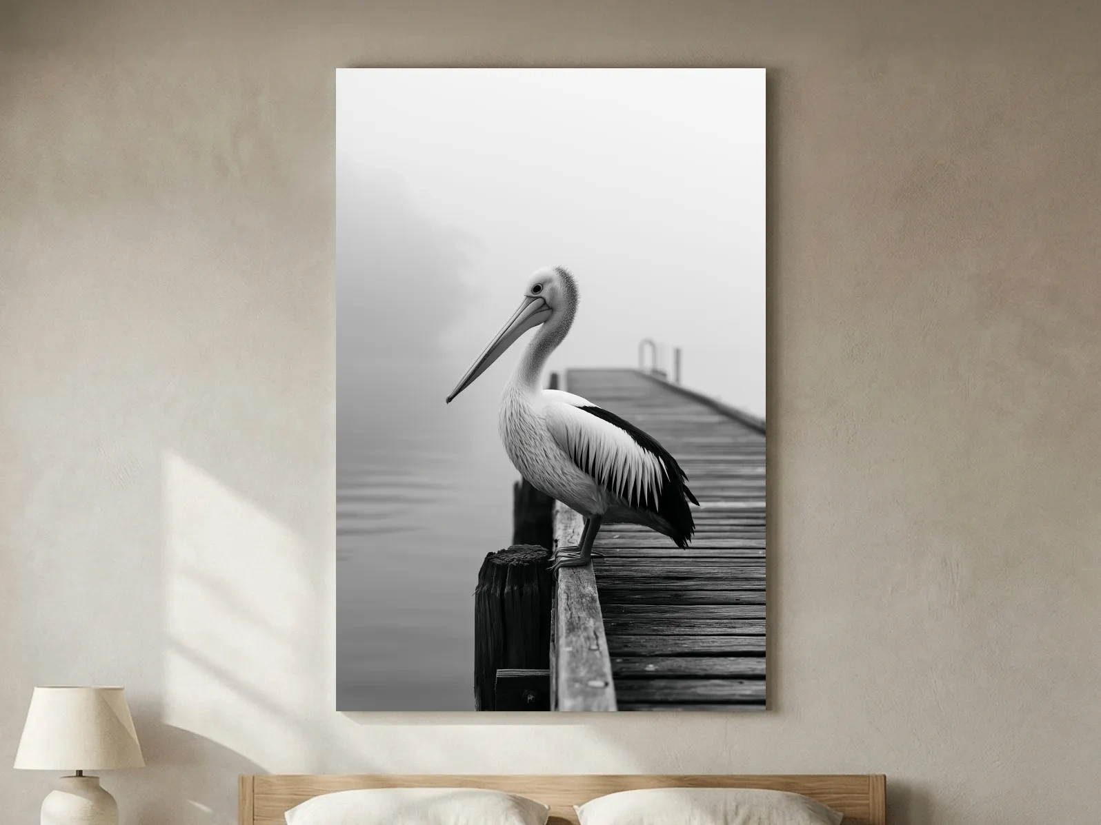 Minimalist Pelican On Pier - Photographic Wall Art