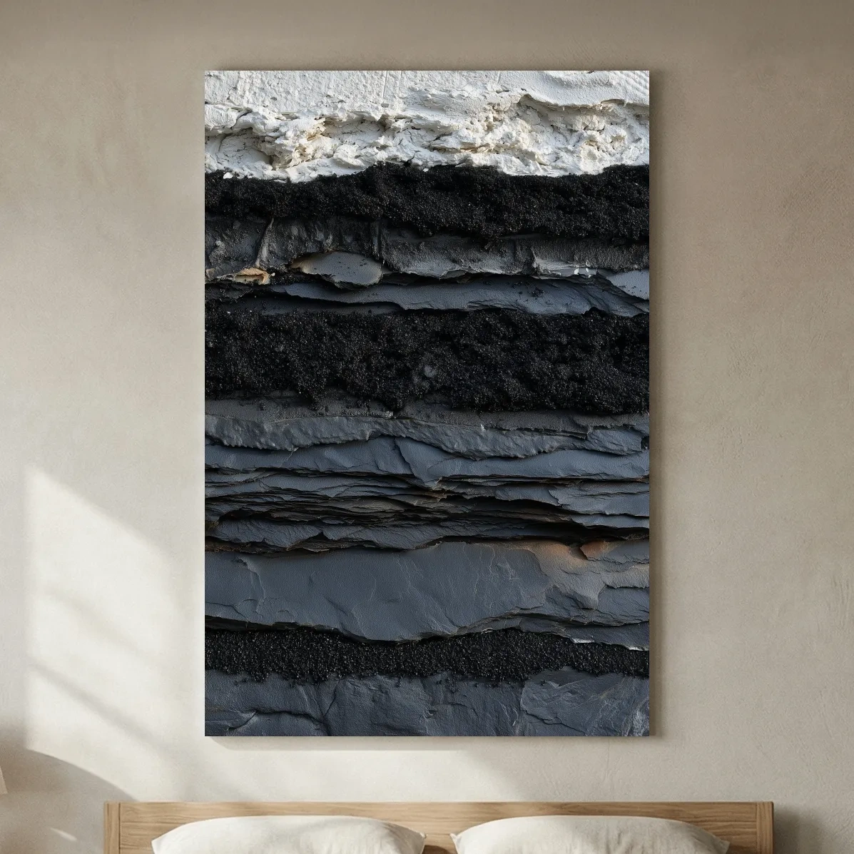 Layered Stone and Sand Strata - Abstract Mixed Media Wall Art