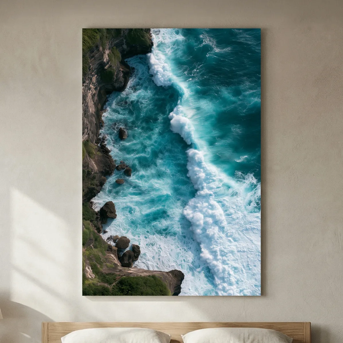Aerial Tropical Cliff Waves - Abstract Photographic Ocean Wall Art