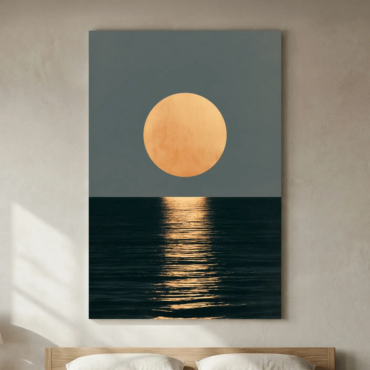 Minimalist Golden Sun Ocean Reflection - Boho Geometric Illustration Wall Art