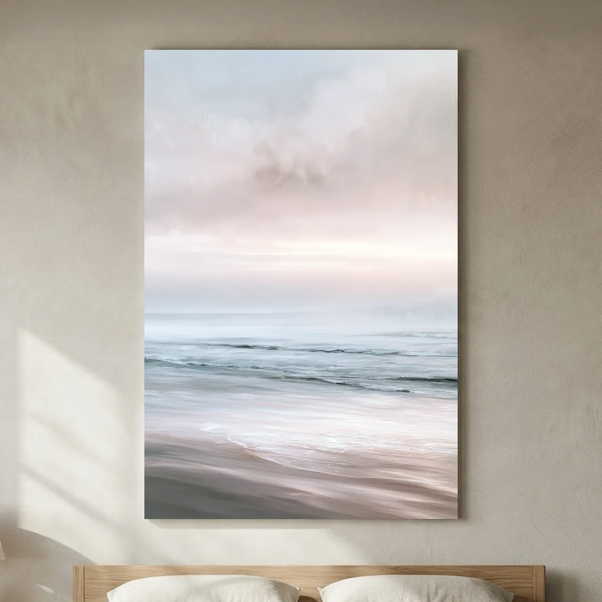 Misty Boho Beach Horizon Painting - Minimalist Coastal Wall Art
