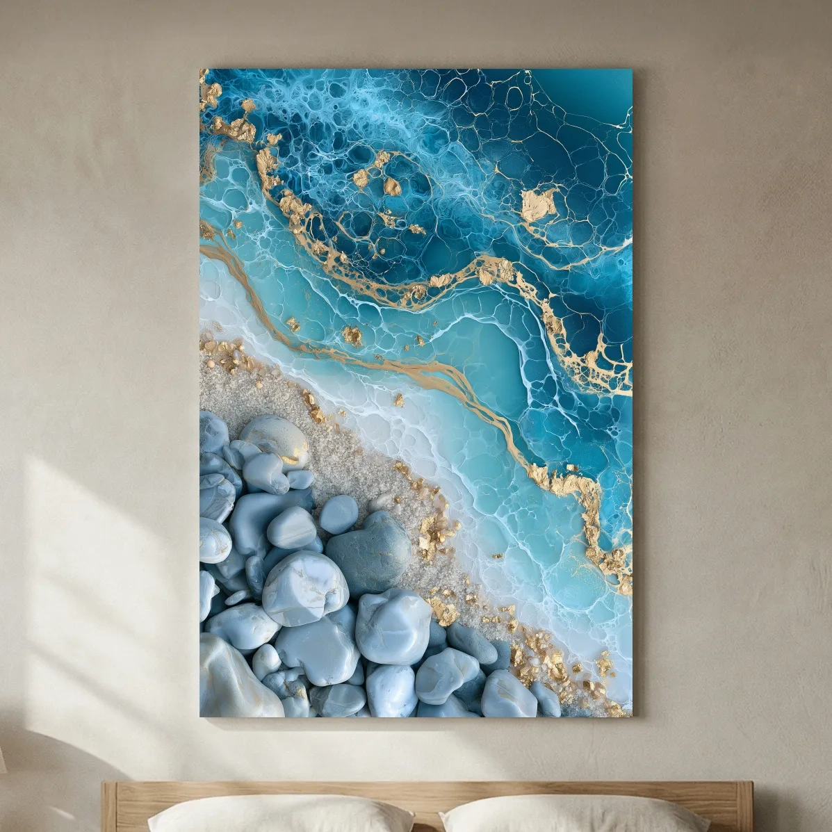 Pebble and Gold Resin Pour - Abstract Stone Wall Art