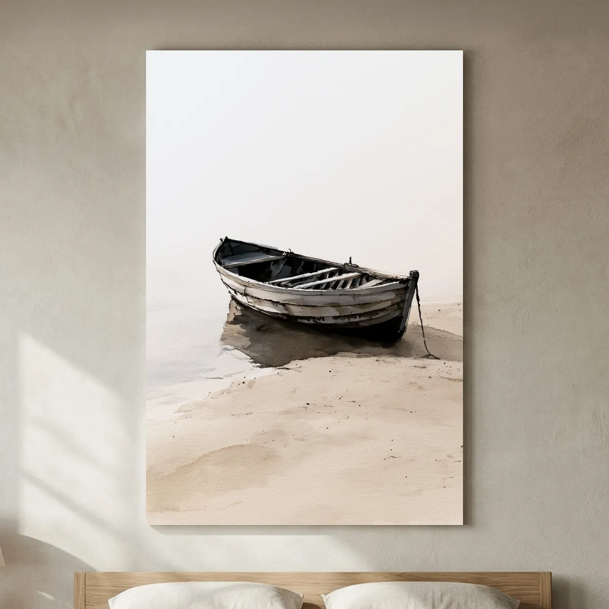 Misty Weathered Rowboat Watercolour - Minimalist Beach Wall Art