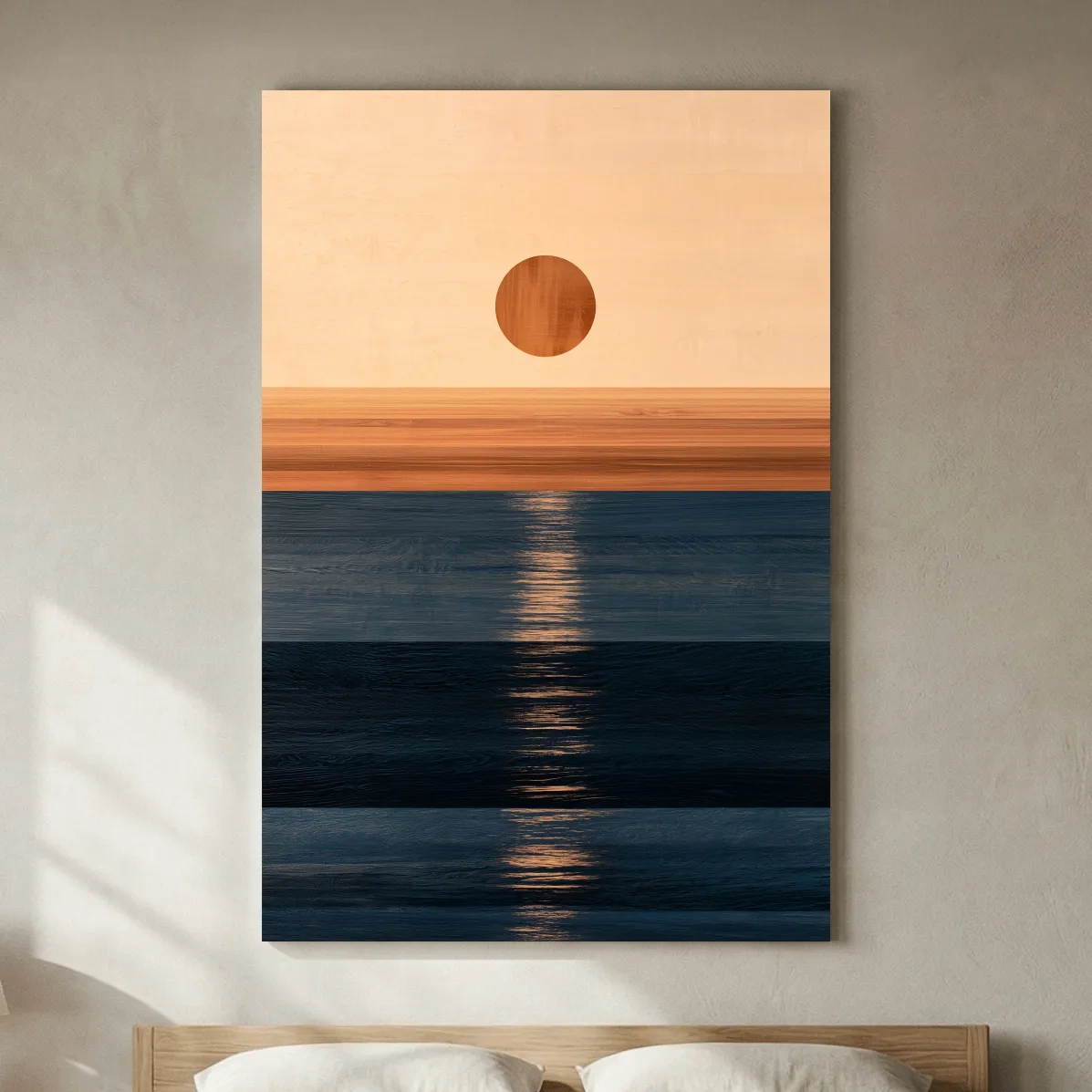 Minimalist Abstract Ocean Horizon - Mixed Media Sunset Wall Art